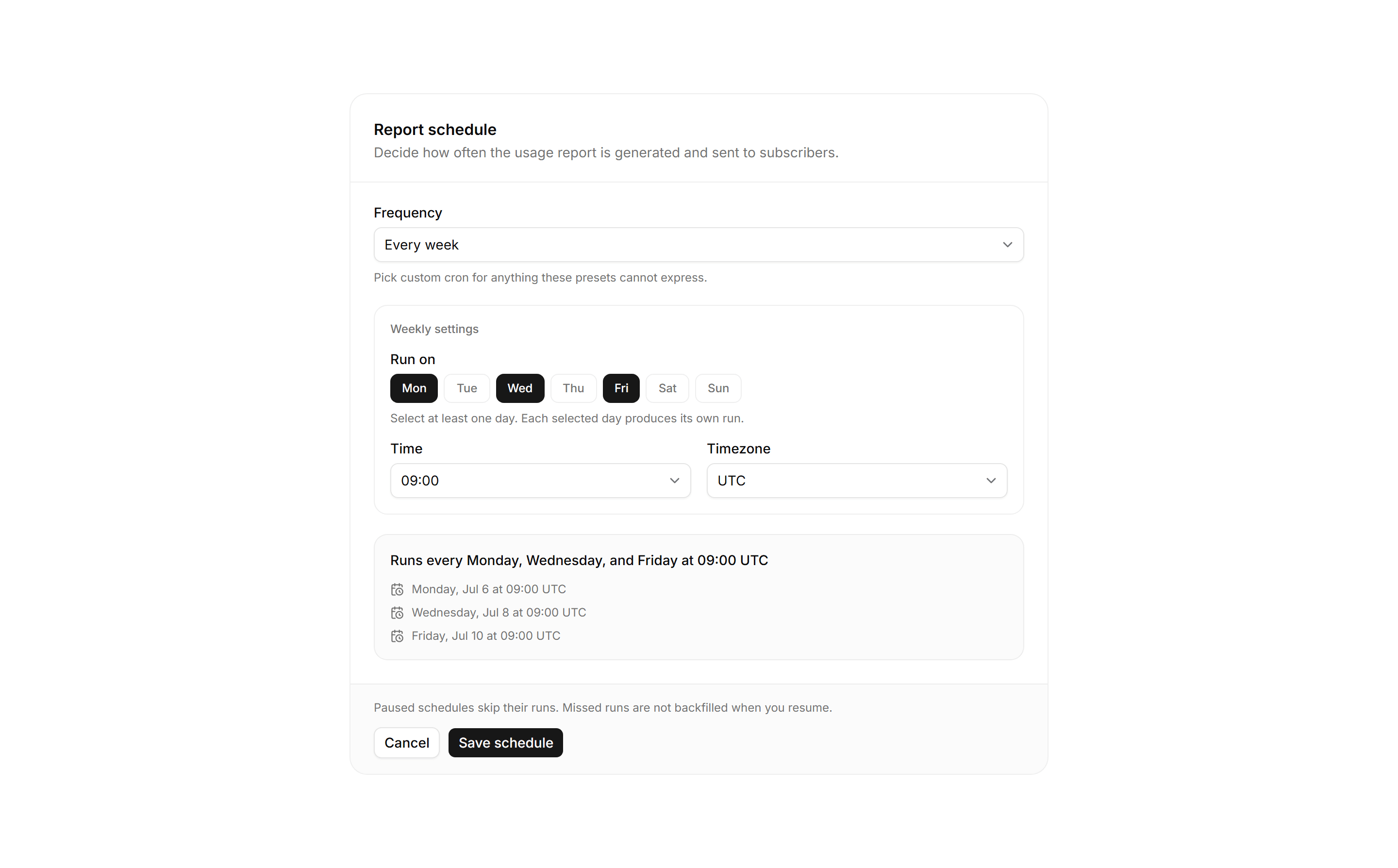 Application Form: Cron Schedule Form