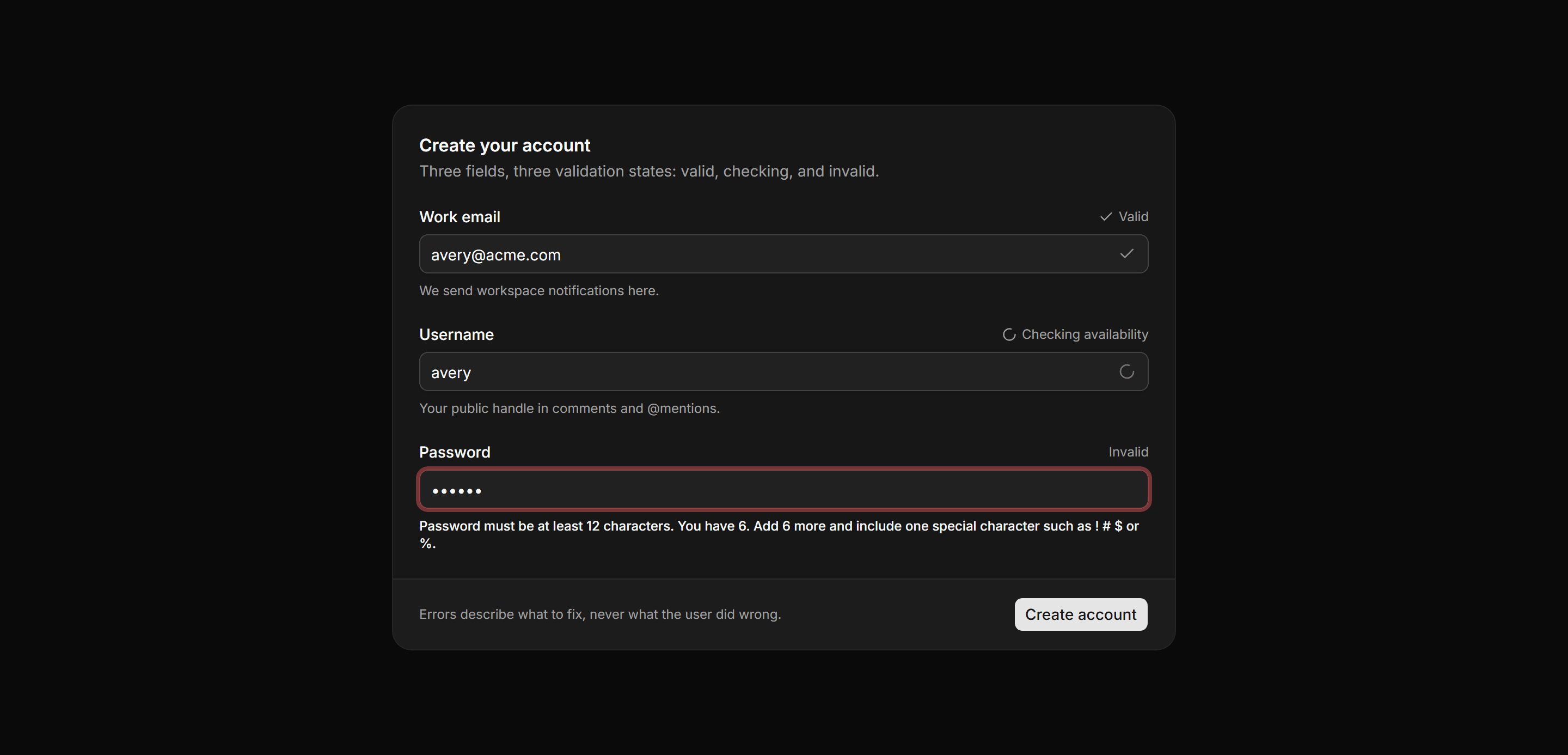 Application Form: Inline Validation Fields