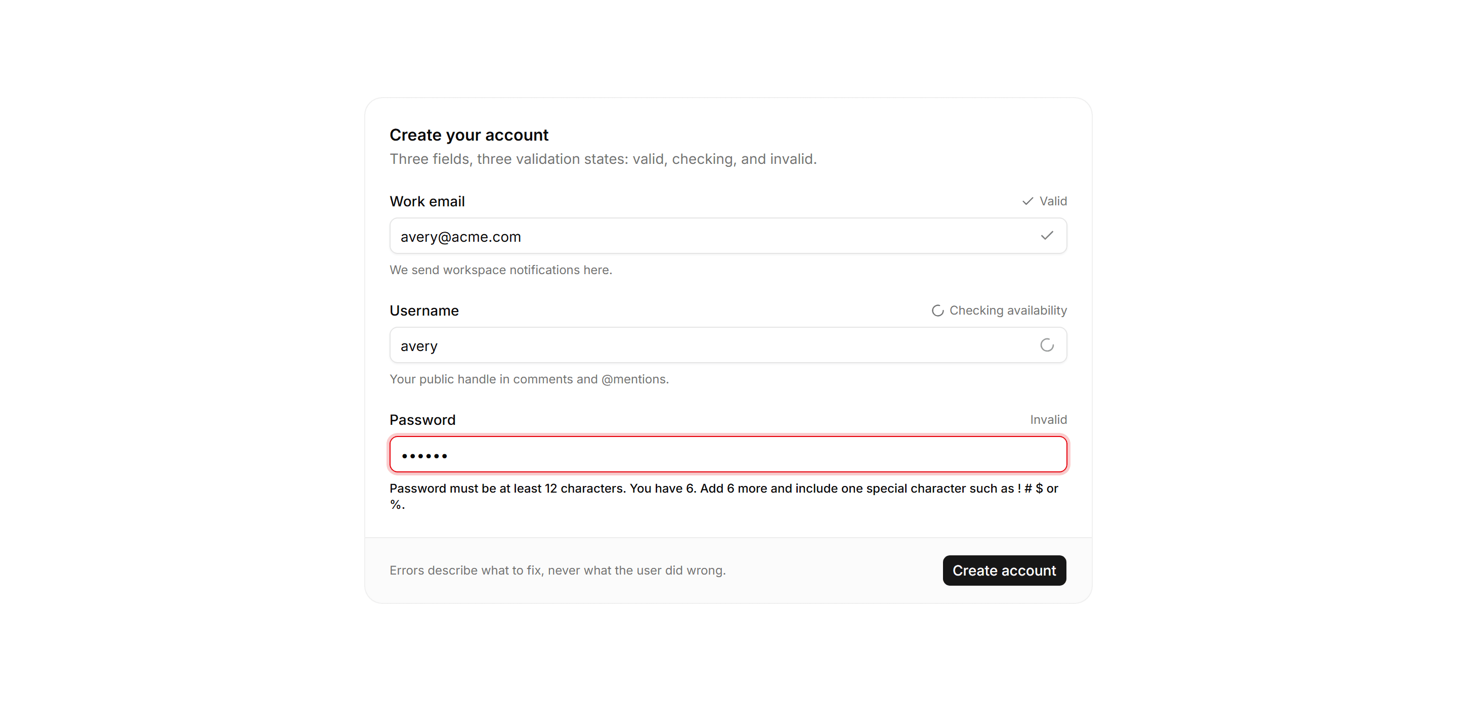 Application Form: Inline Validation Fields