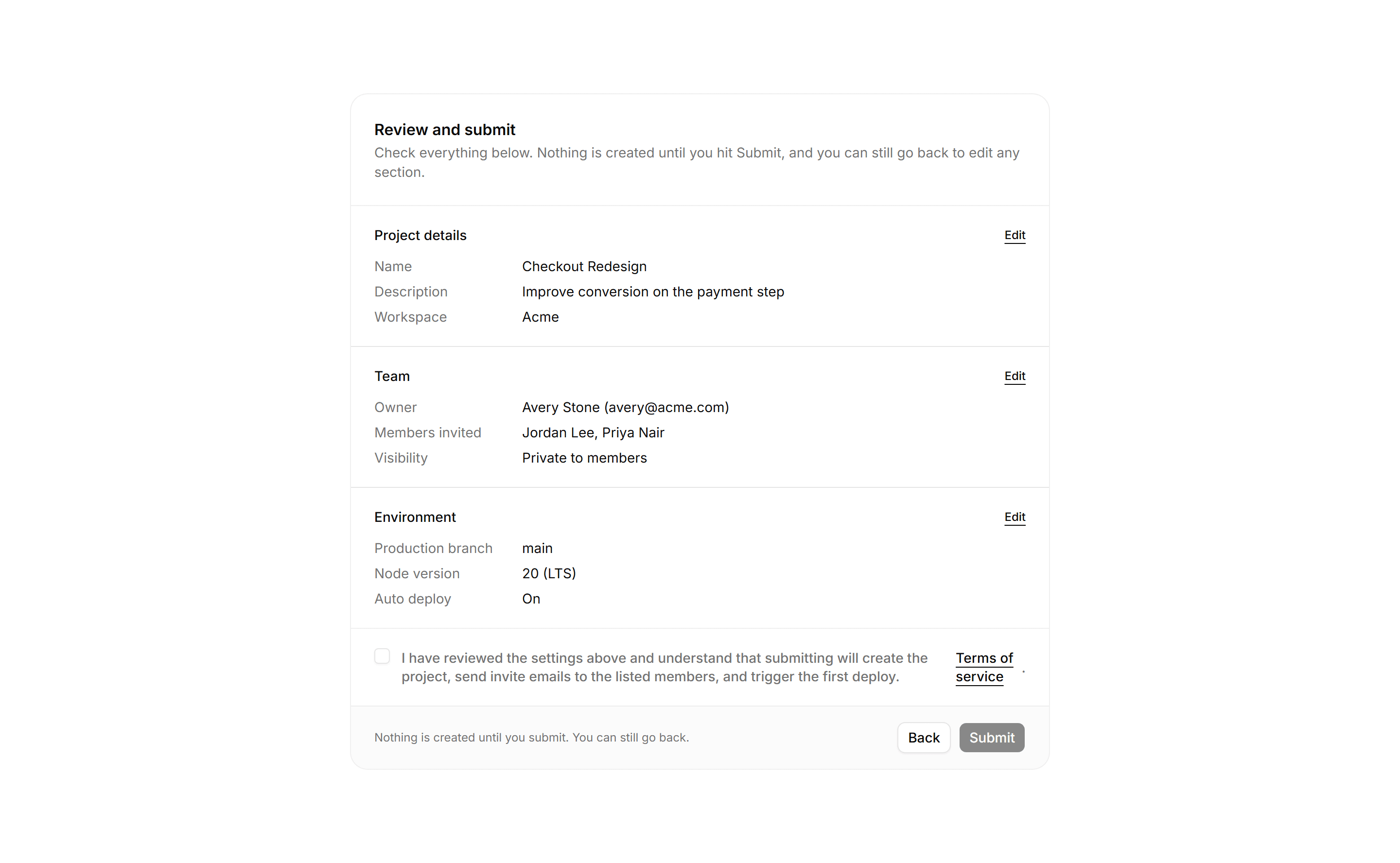 Application Form: Review and Submit Card
