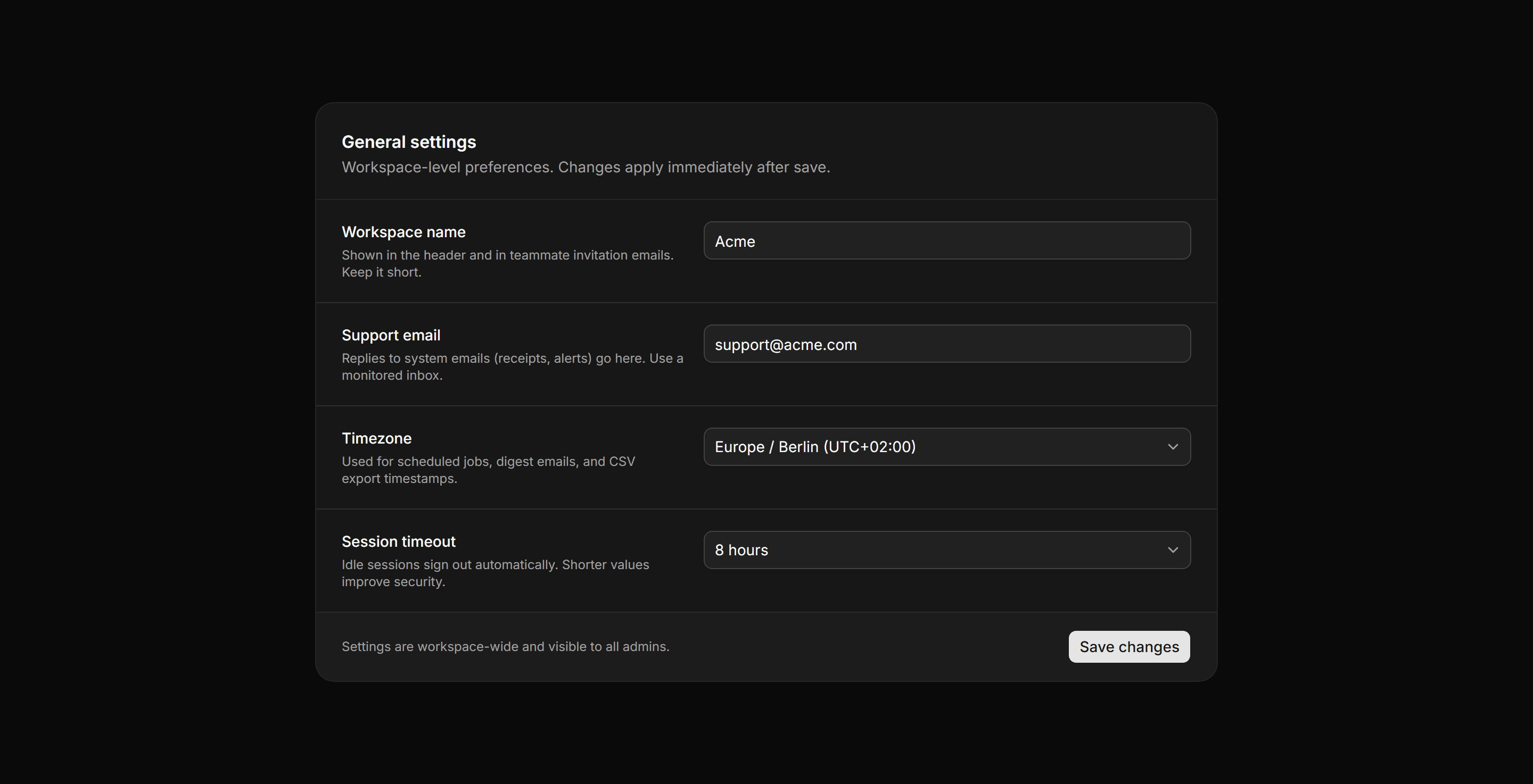 Application Form: Settings Form Two Col