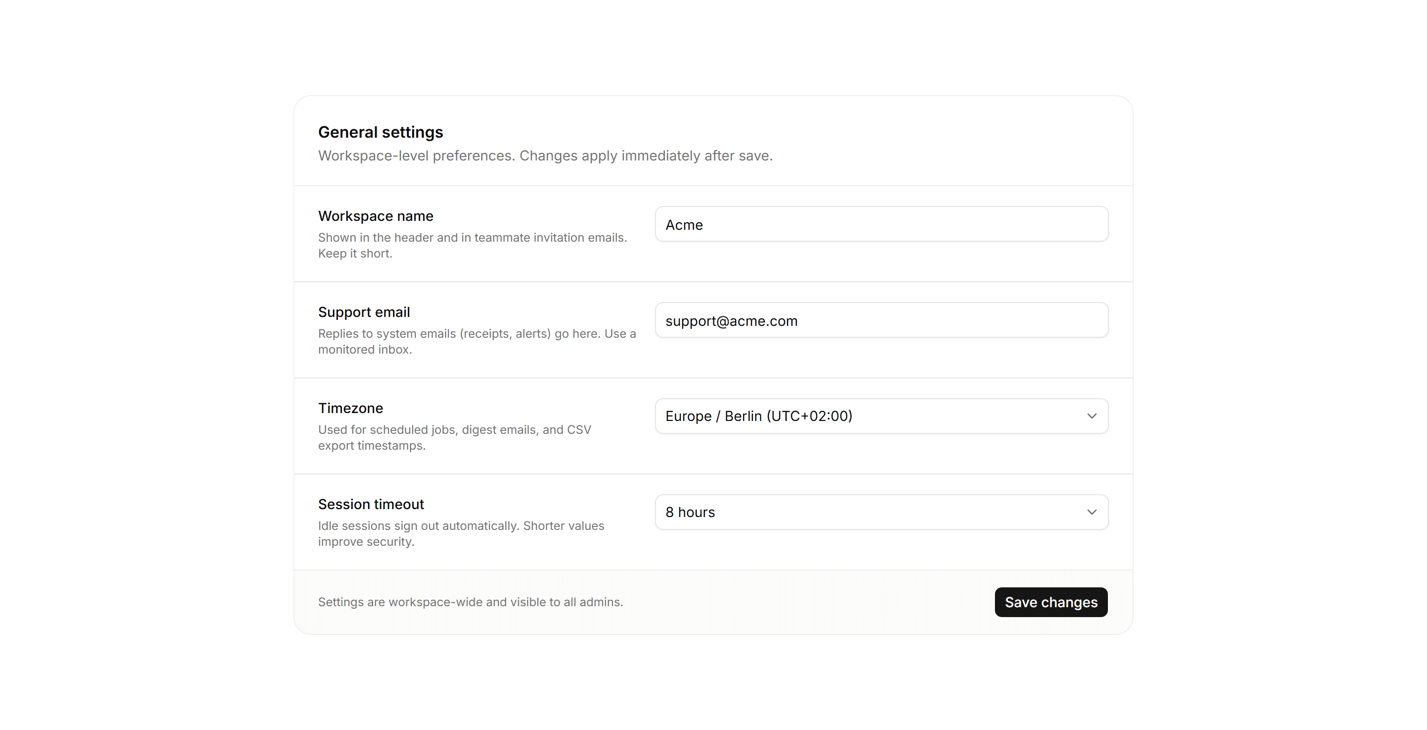 Application Form: Settings Form Two Col