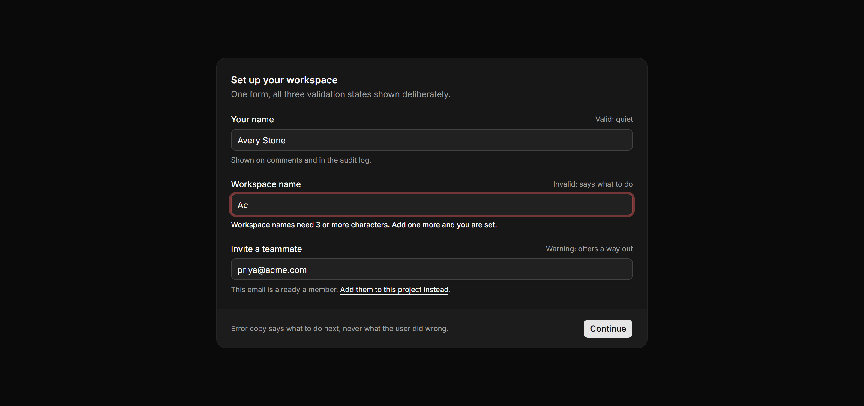Application Form: Validation States Form