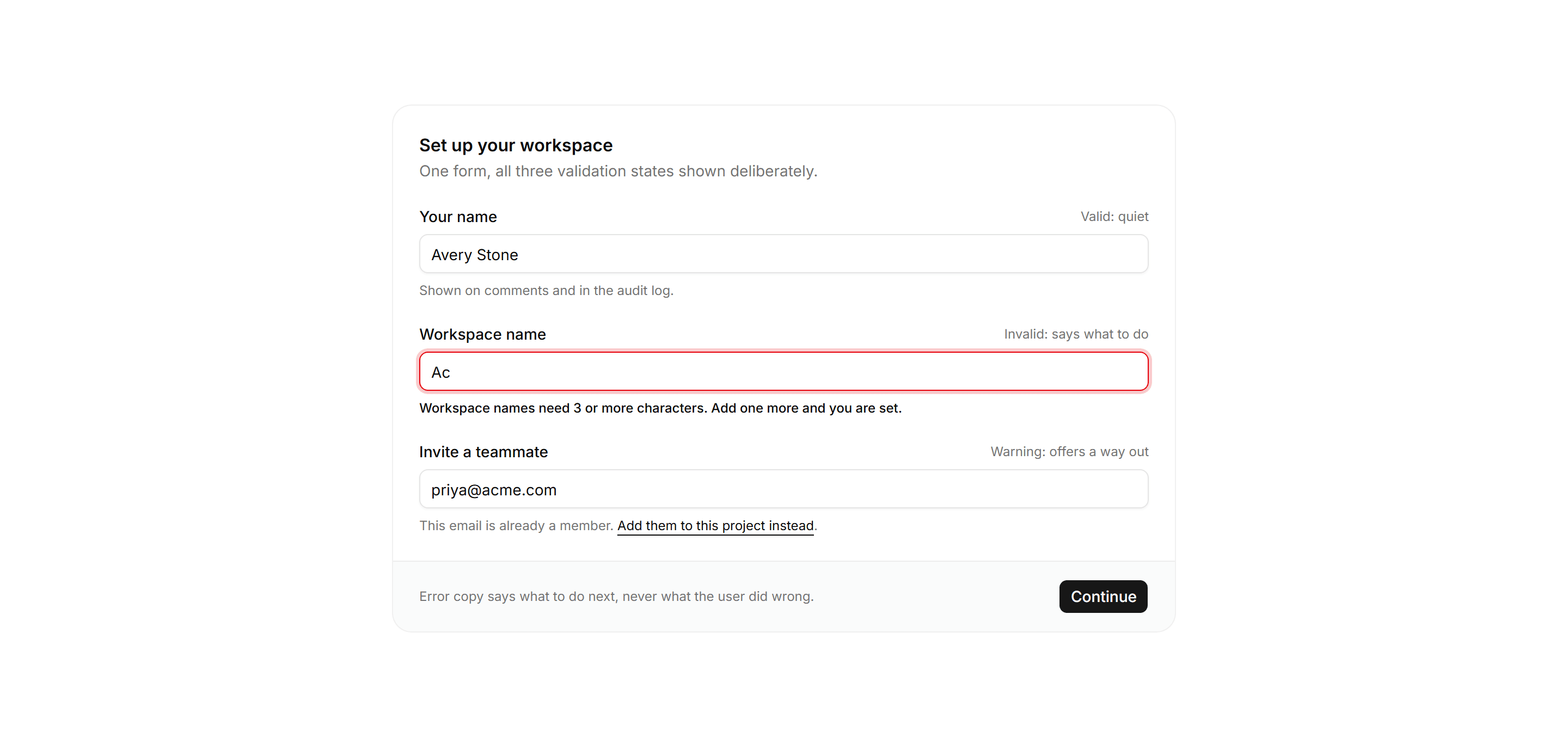 Application Form: Validation States Form