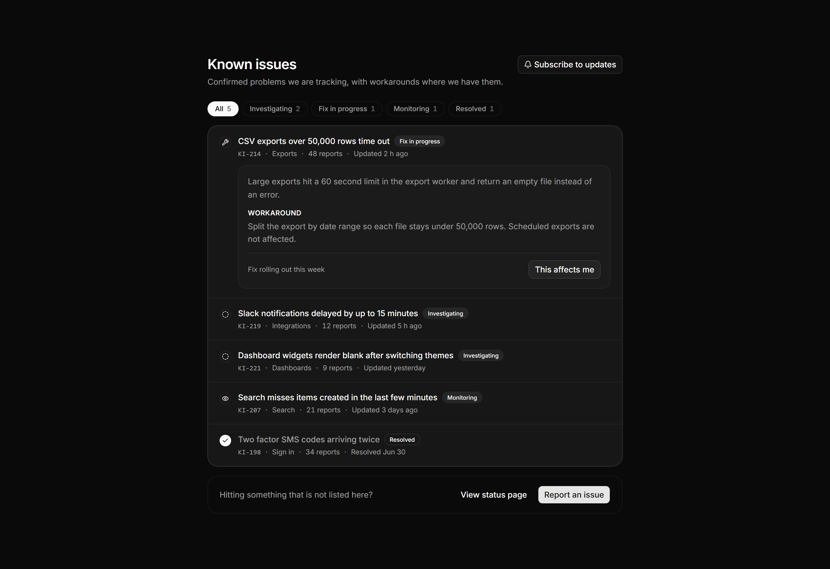 Application Help and Support: Known Issues Board