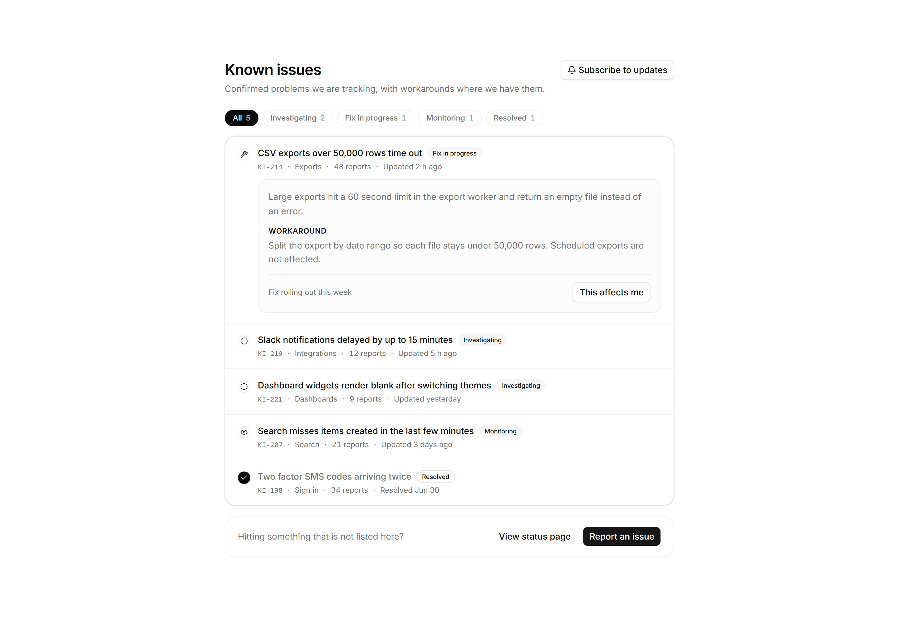 Application Help and Support: Known Issues Board