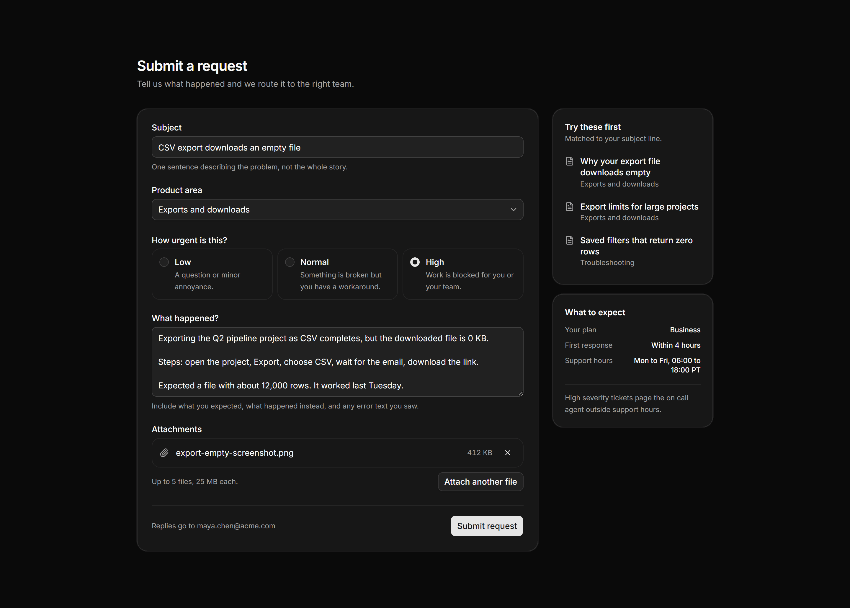 Application Help and Support: Submit Request Form