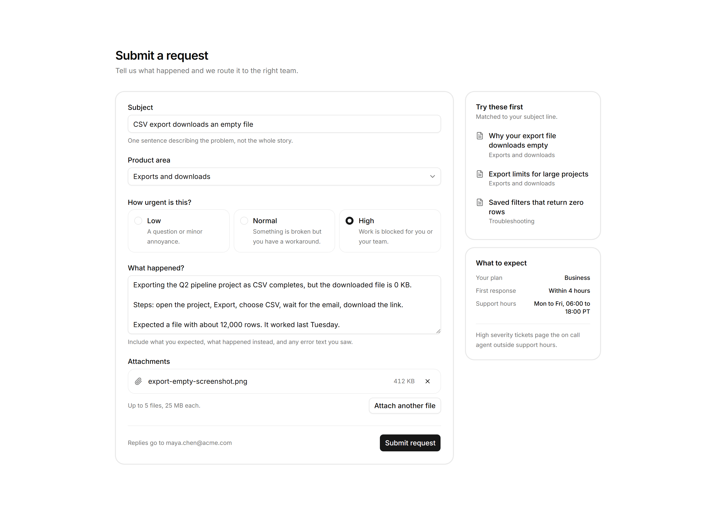 Application Help and Support: Submit Request Form