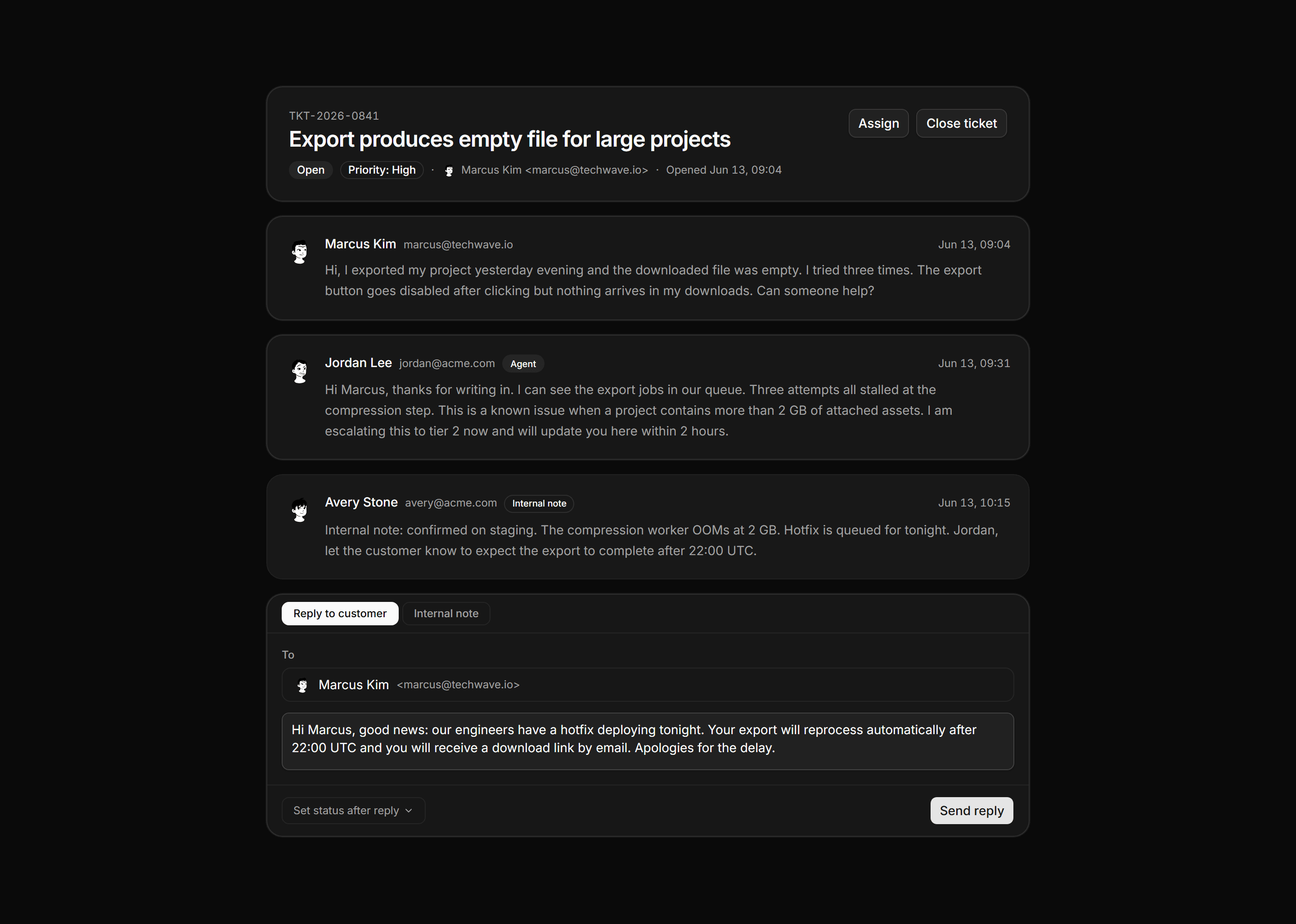 Application Help and Support: Ticket Detail