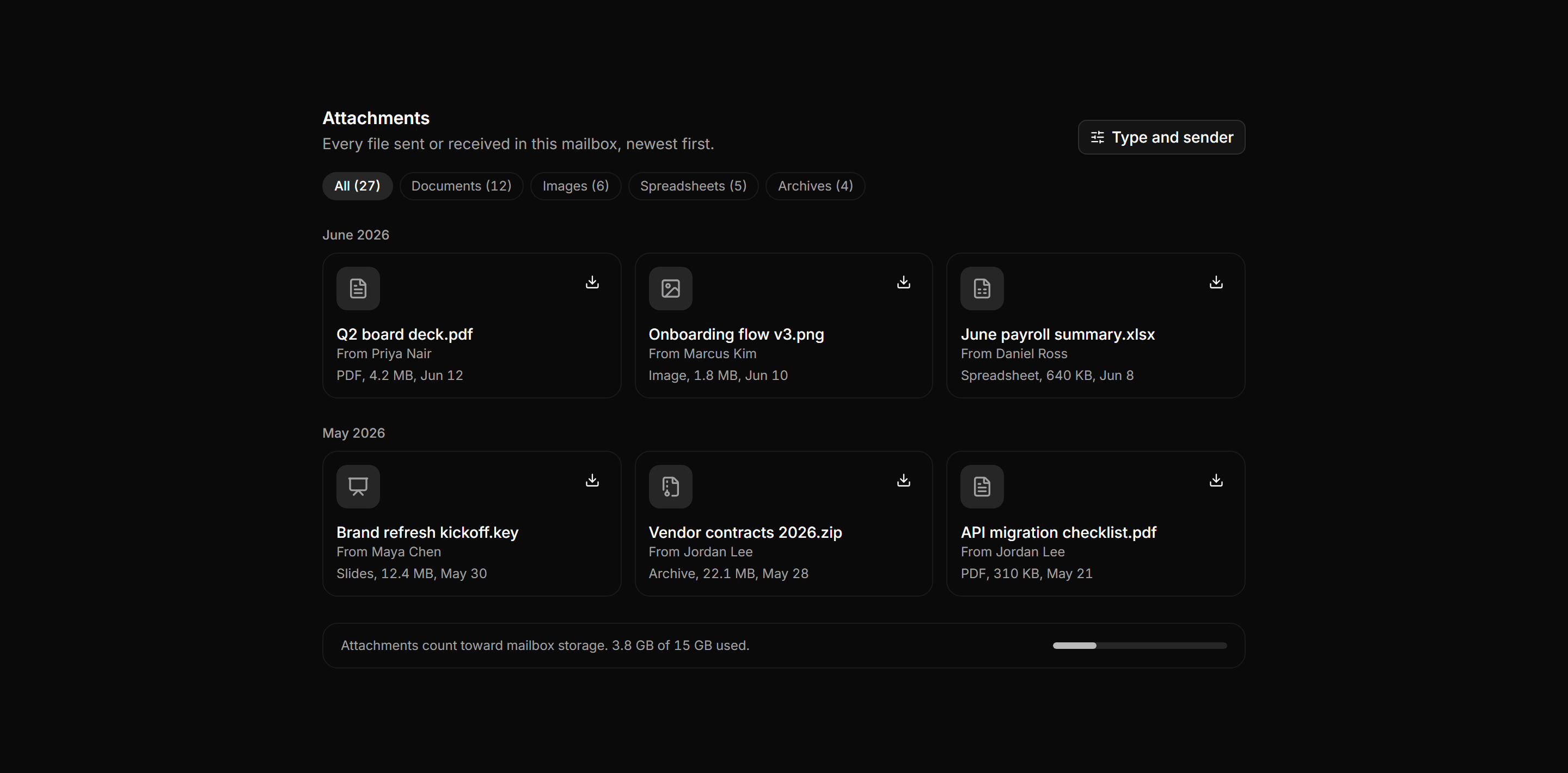 Application Inbox and Email: Attachment Gallery