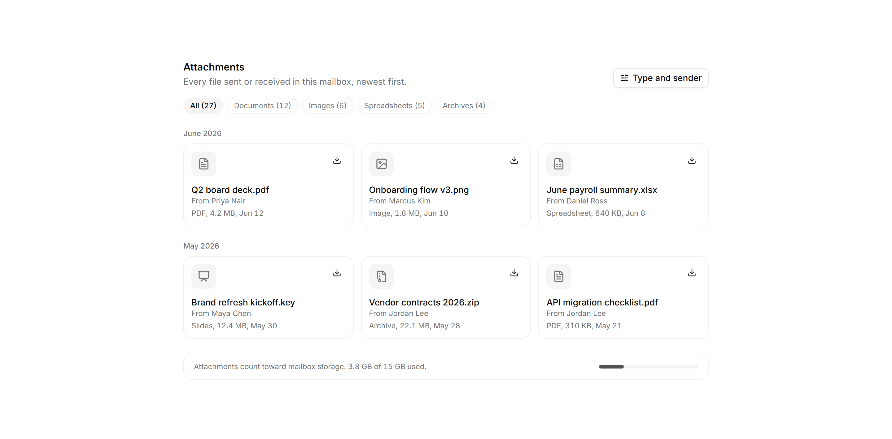 Application Inbox and Email: Attachment Gallery