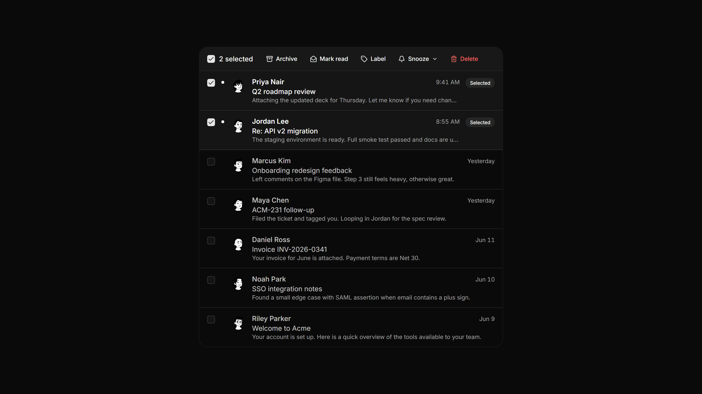 Application Inbox and Email: Bulk Actions Toolbar
