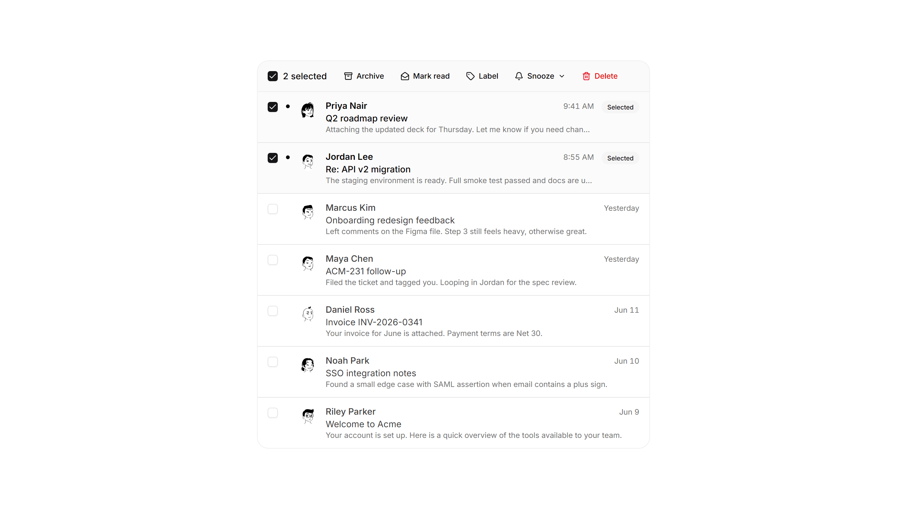 Application Inbox and Email: Bulk Actions Toolbar