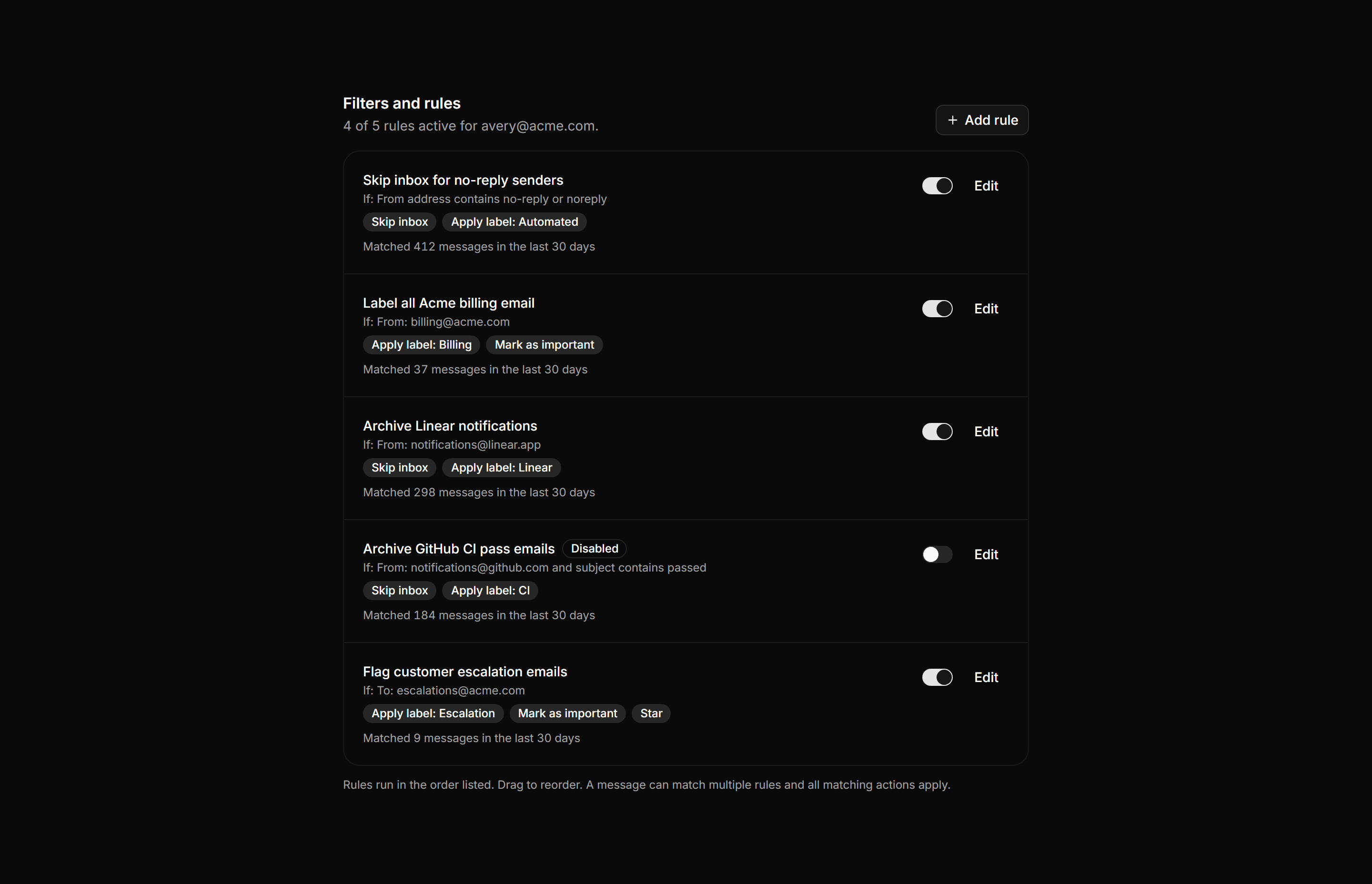 Application Inbox and Email: Email Filters Rules
