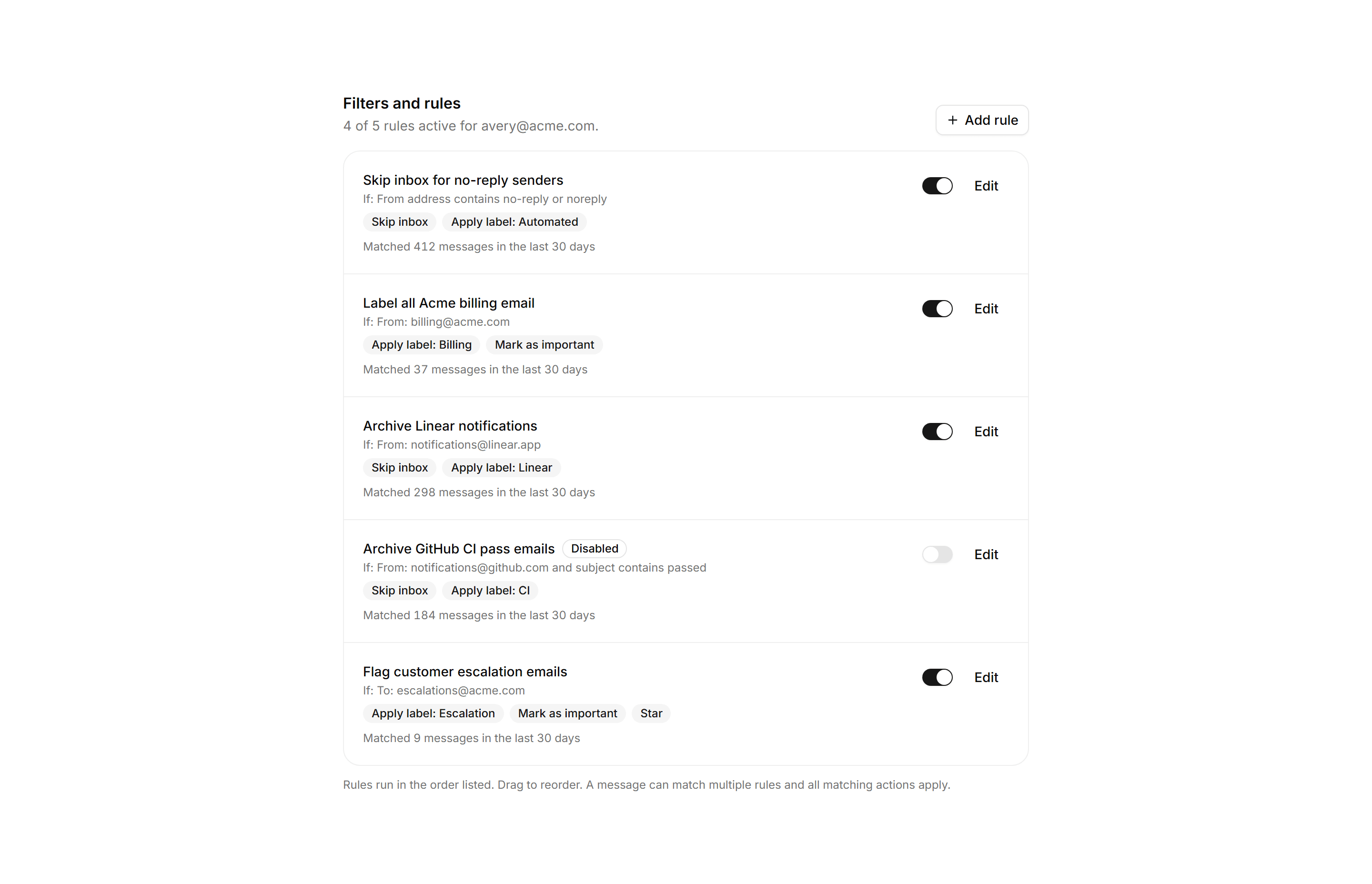 Application Inbox and Email: Email Filters Rules