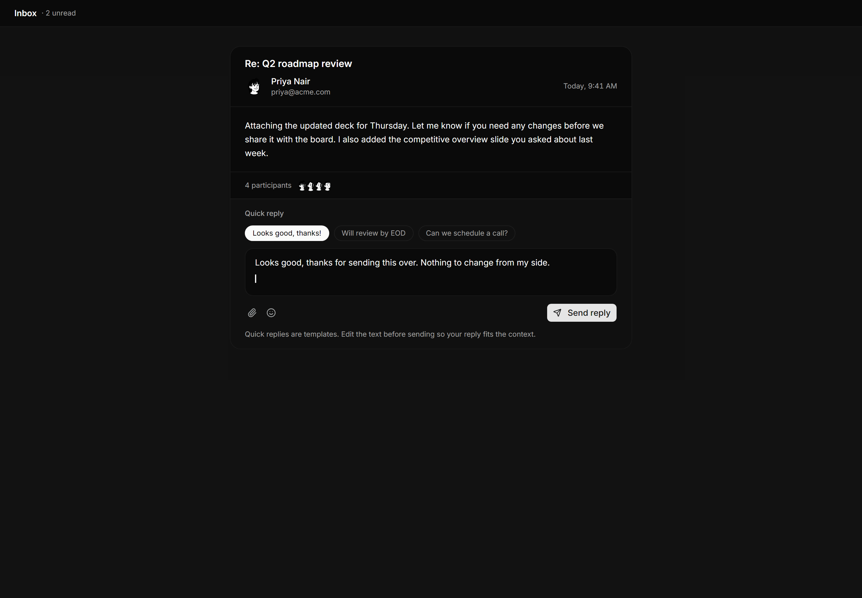 Application Inbox and Email: Quick Reply Blueprint