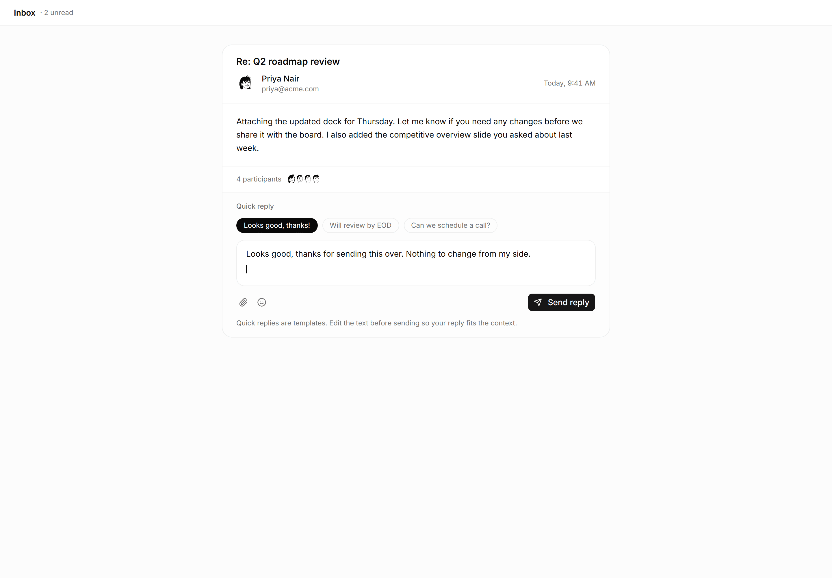 Application Inbox and Email: Quick Reply Blueprint