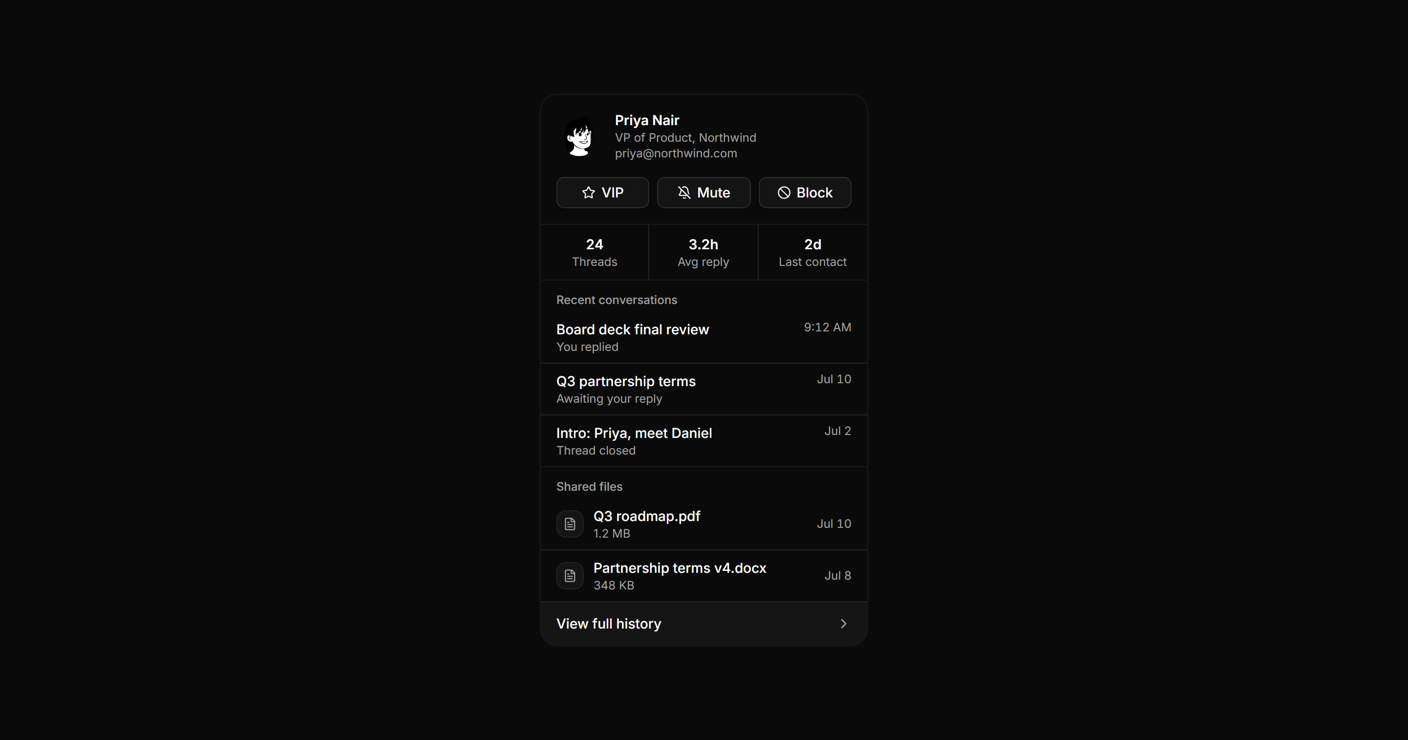 Application Inbox and Email: Sender Profile Rail
