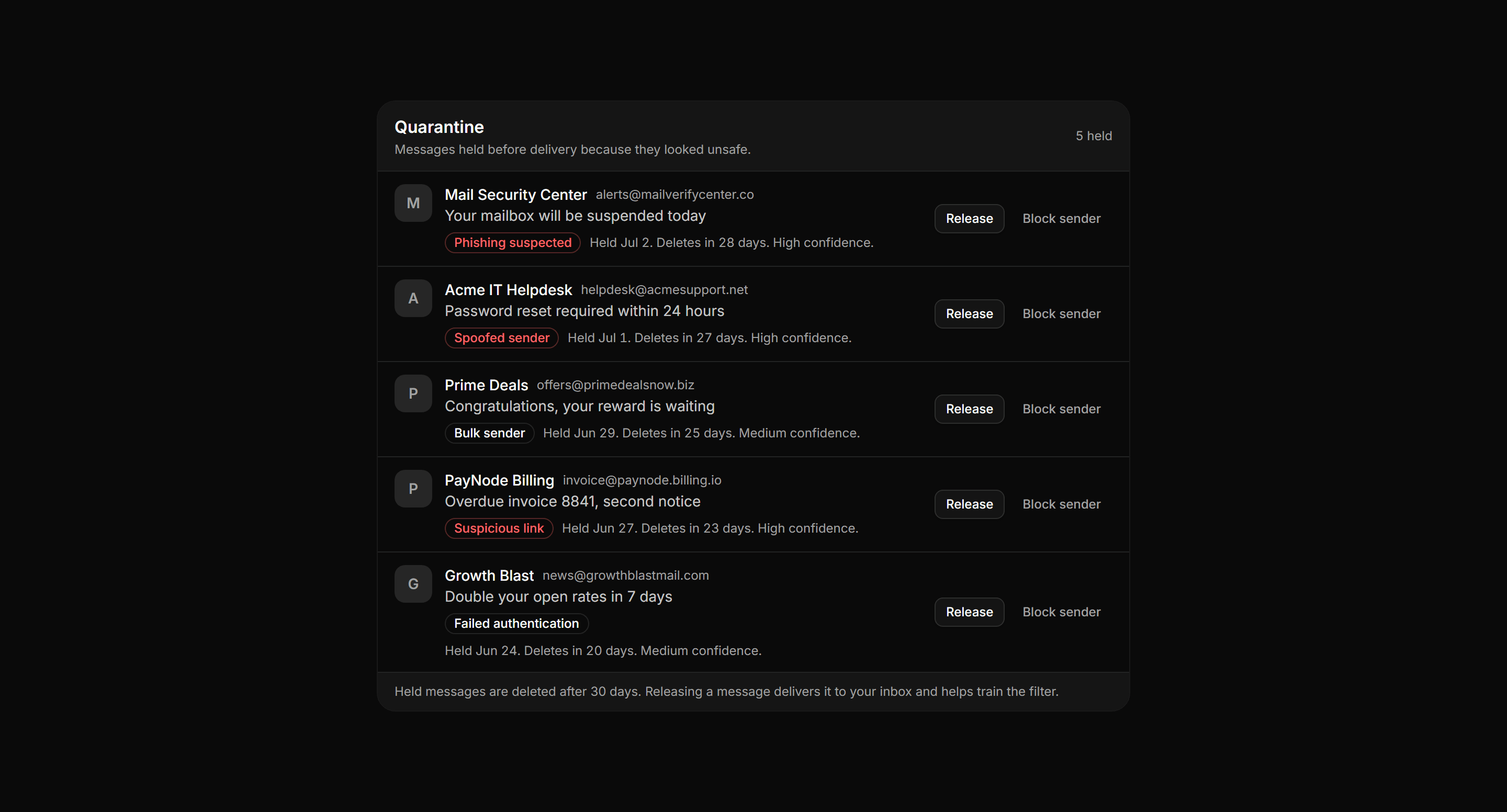 Application Inbox and Email: Spam Quarantine