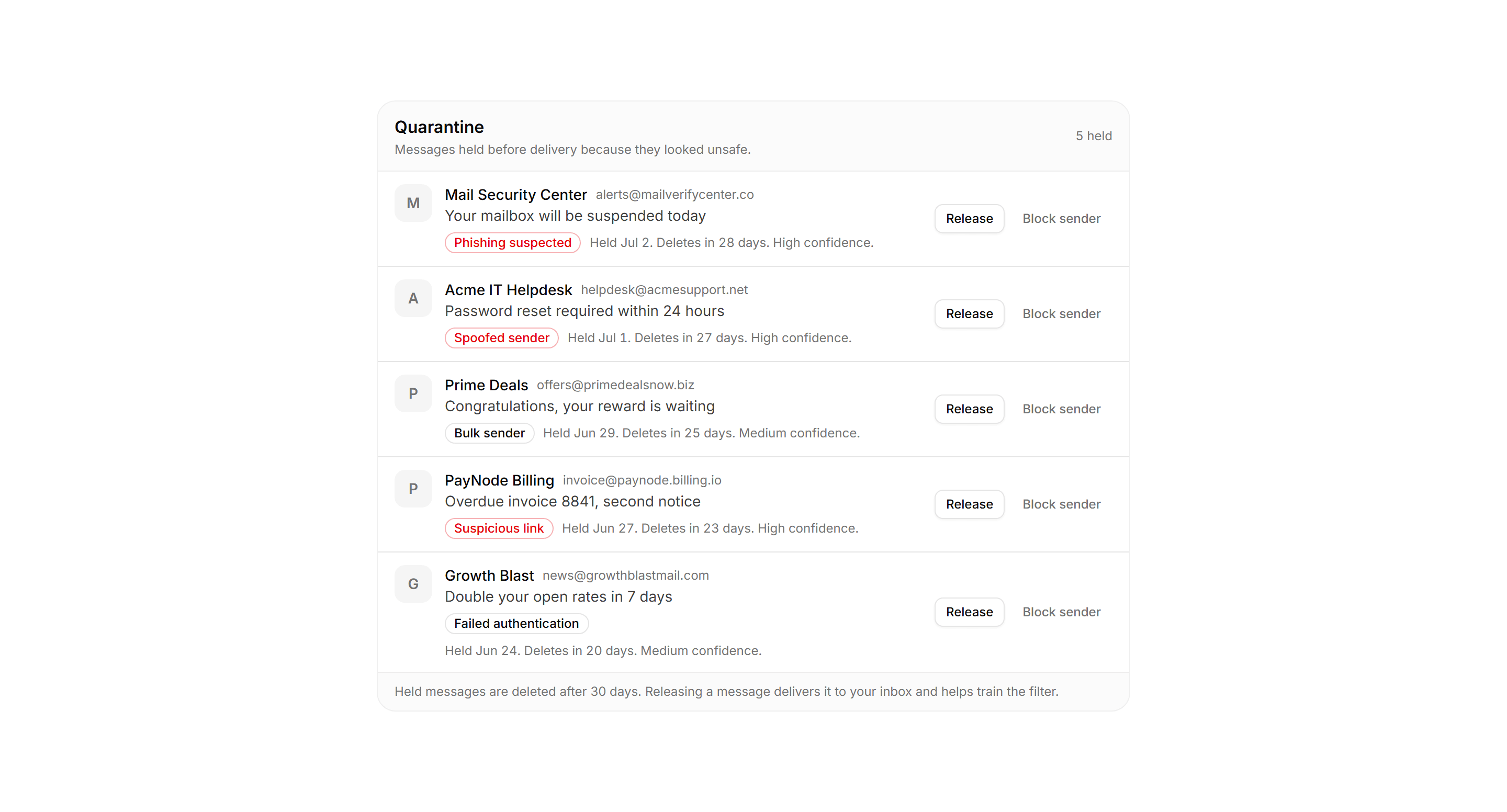 Application Inbox and Email: Spam Quarantine
