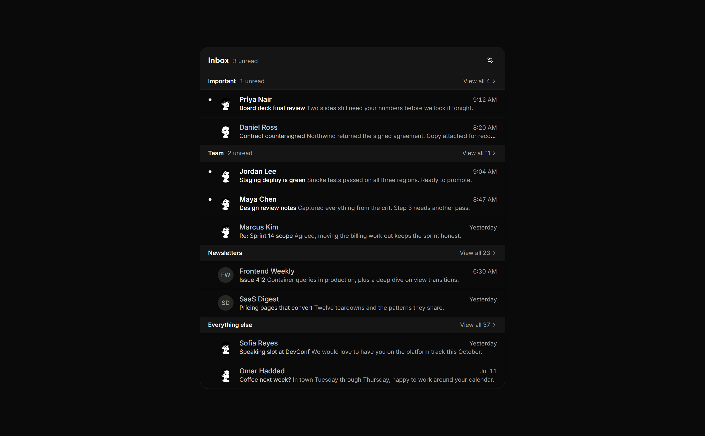 Application Inbox and Email: Split Inbox