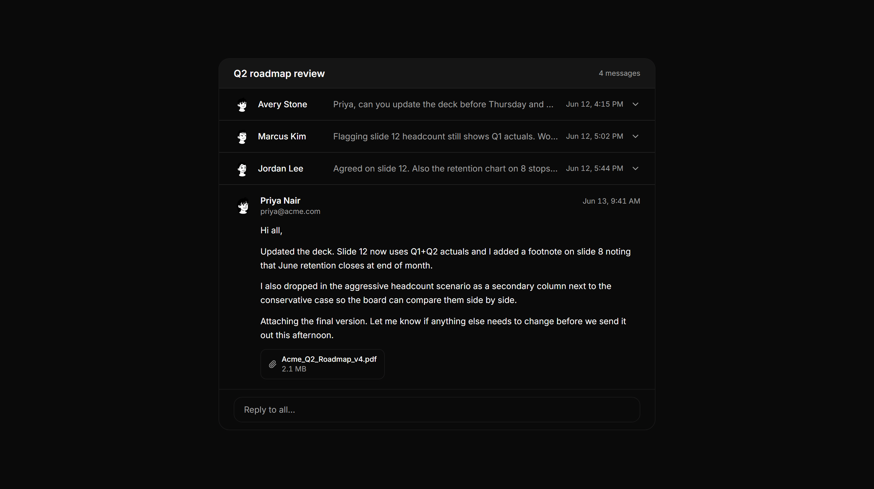 Application Inbox and Email: Thread Collapsed