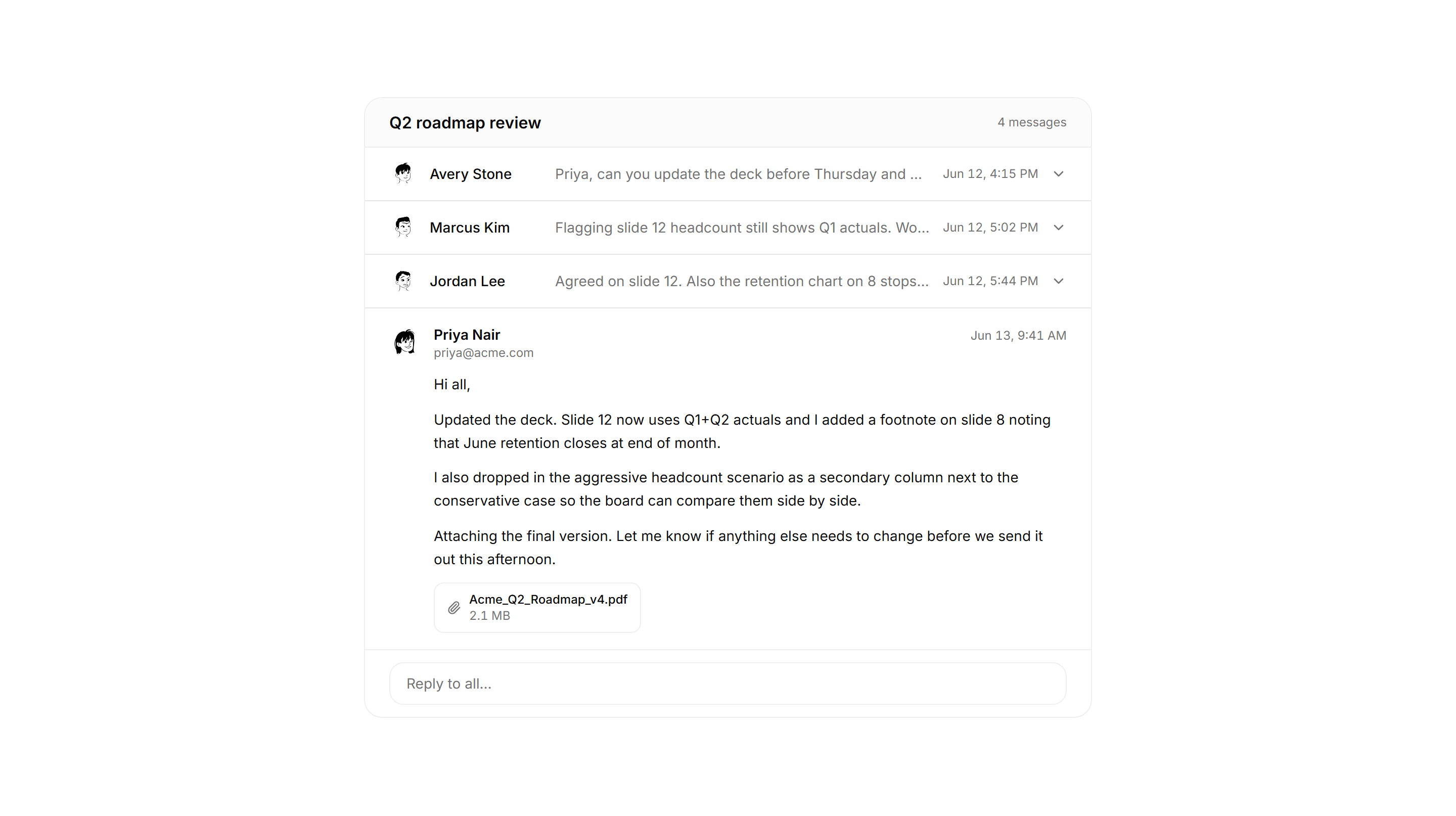 Application Inbox and Email: Thread Collapsed