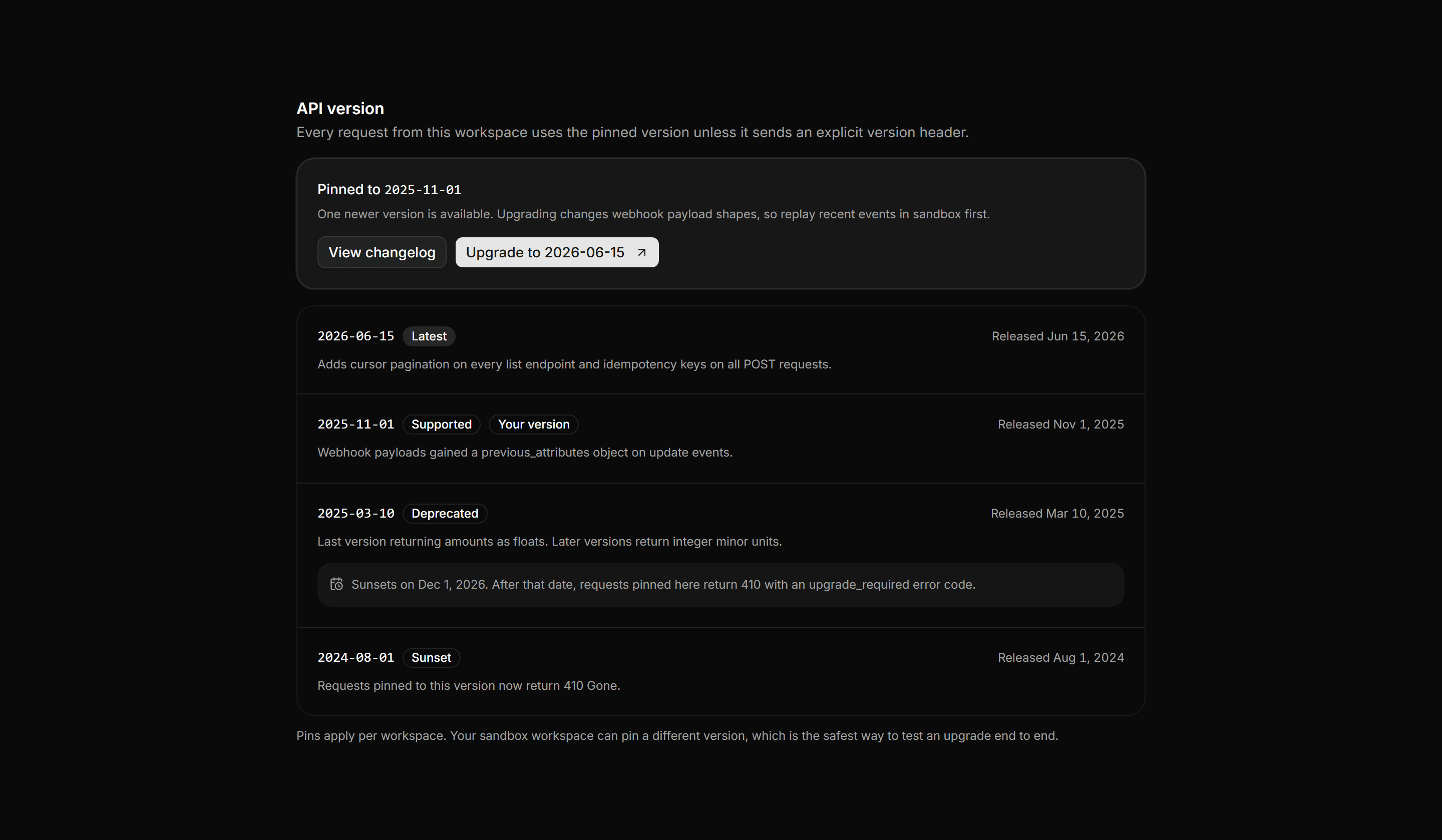 Application Integration: API Version Panel