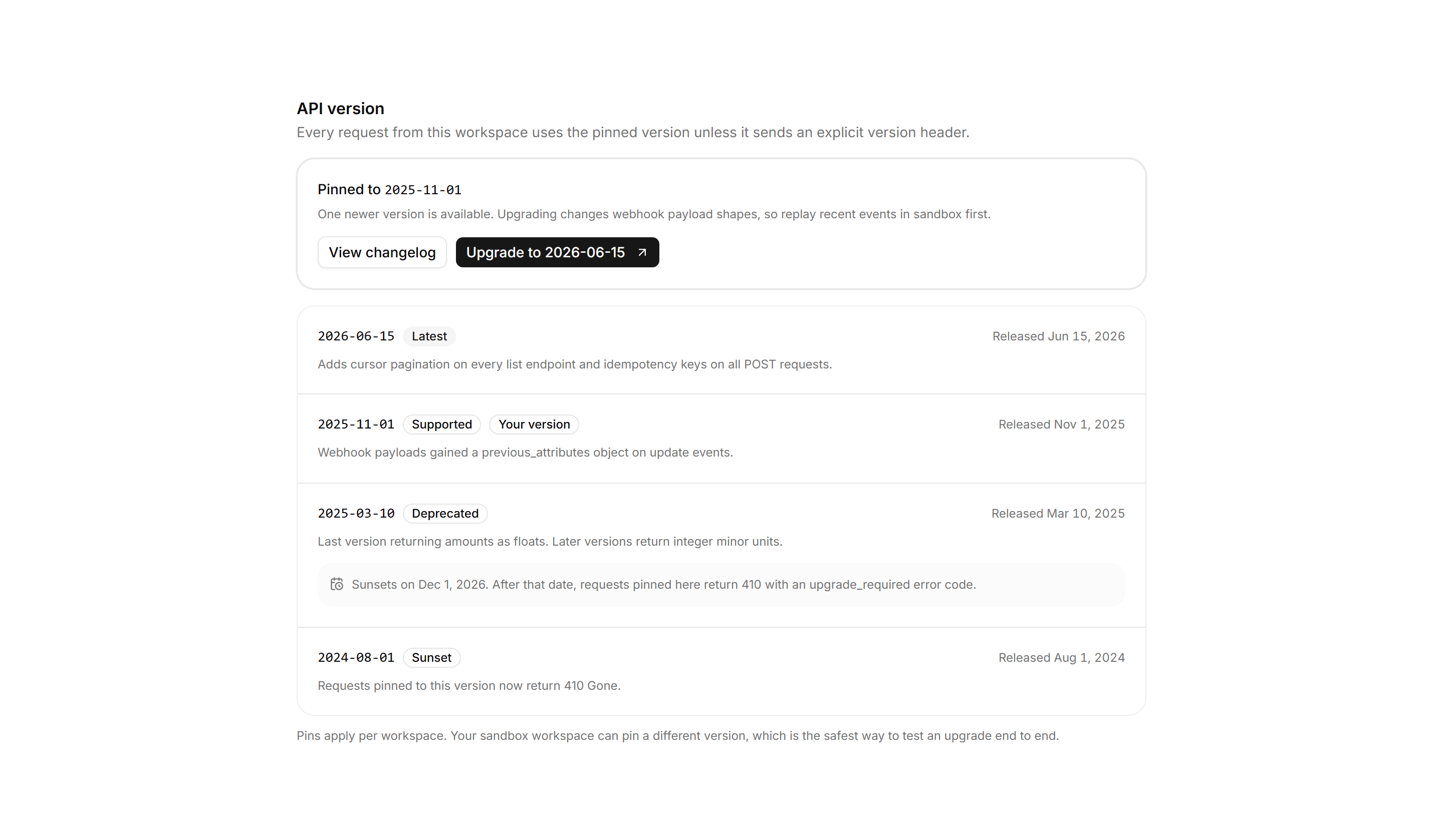 Application Integration: API Version Panel