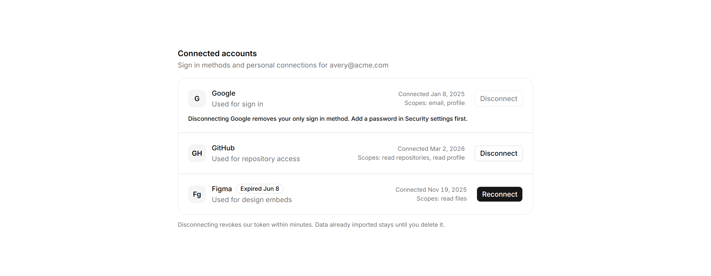 Application Integration: Connected Accounts List