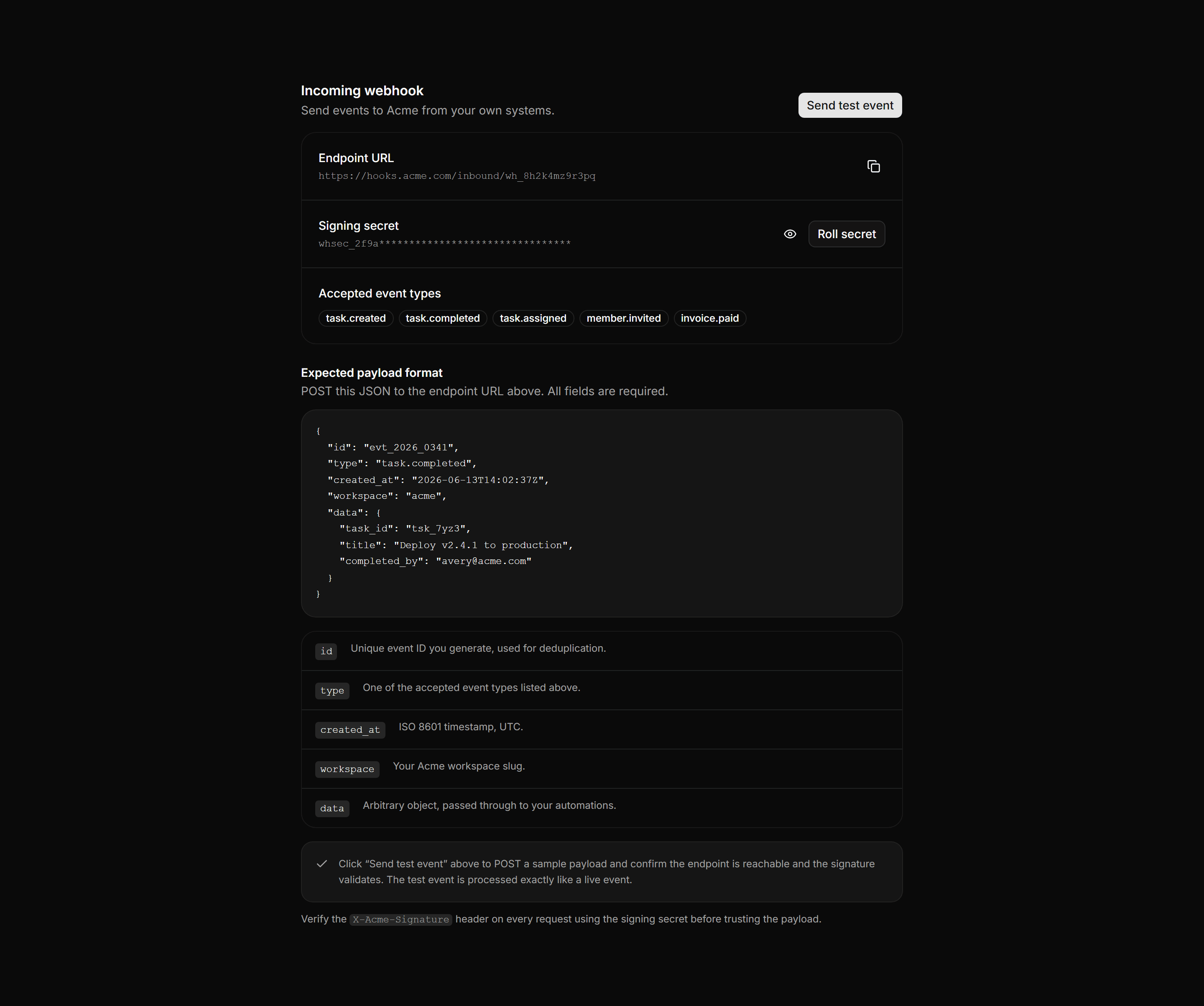 Application Integration: Incoming Webhook Setup