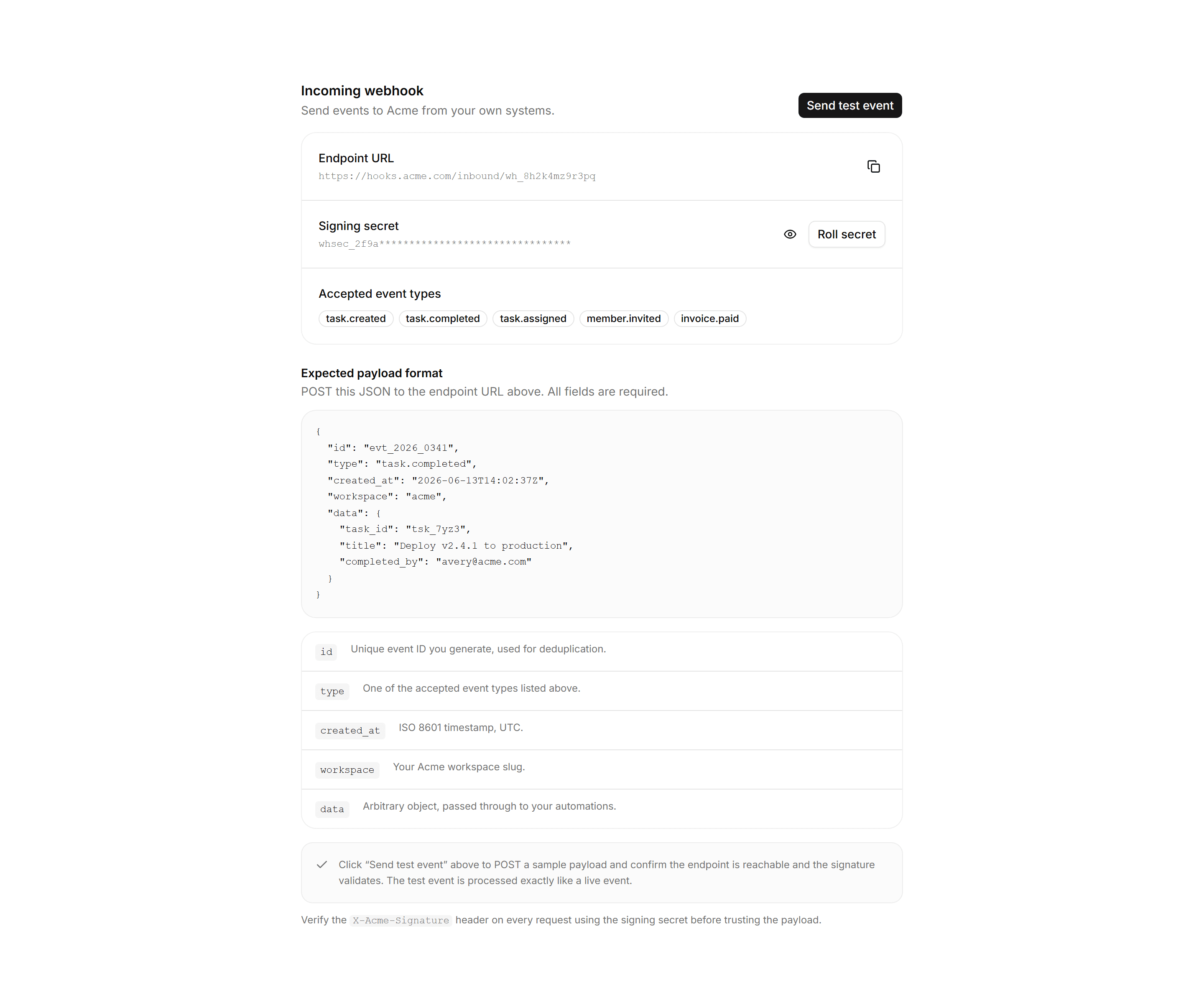 Application Integration: Incoming Webhook Setup