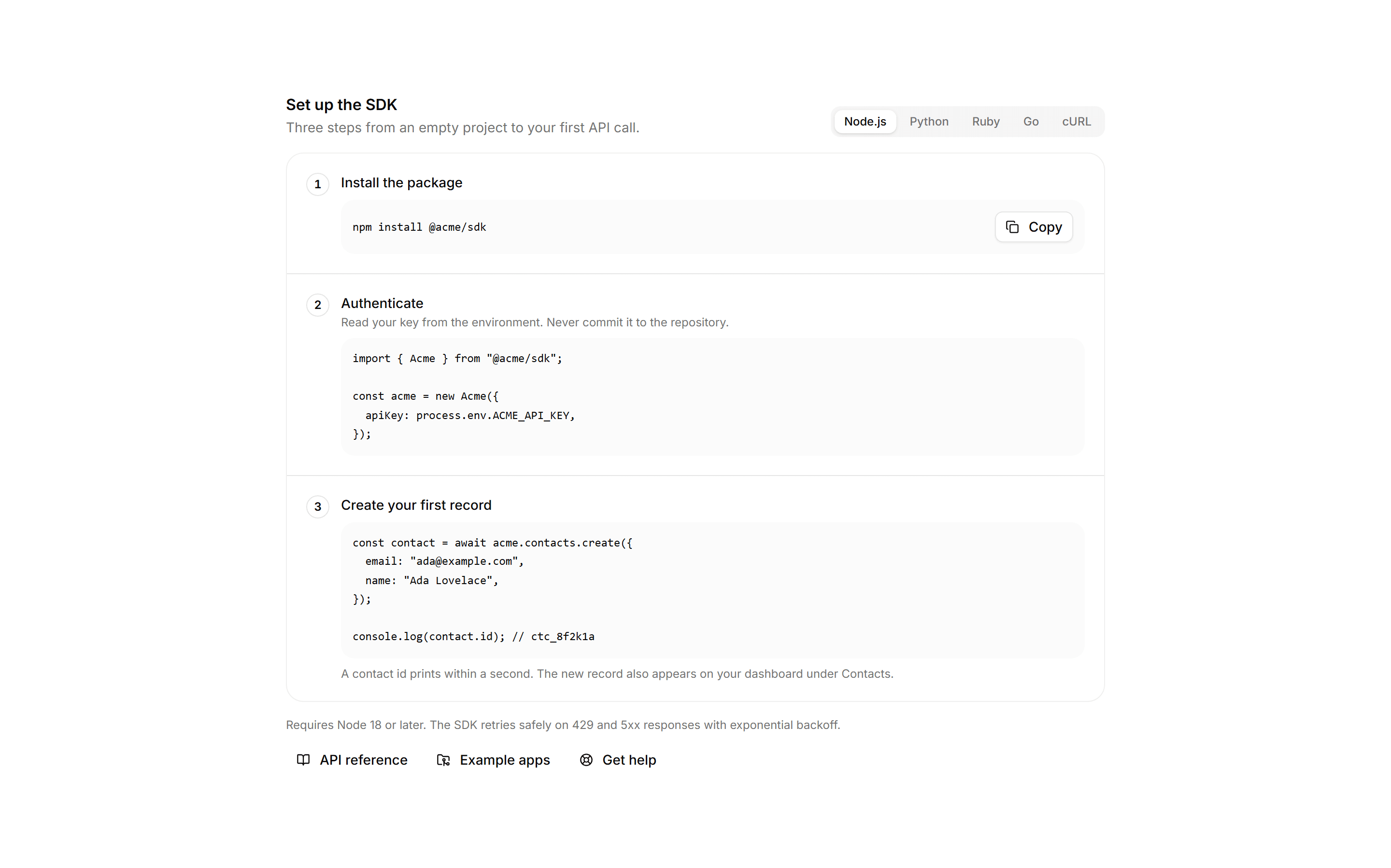 Application Integration: SDK Quickstart Panel