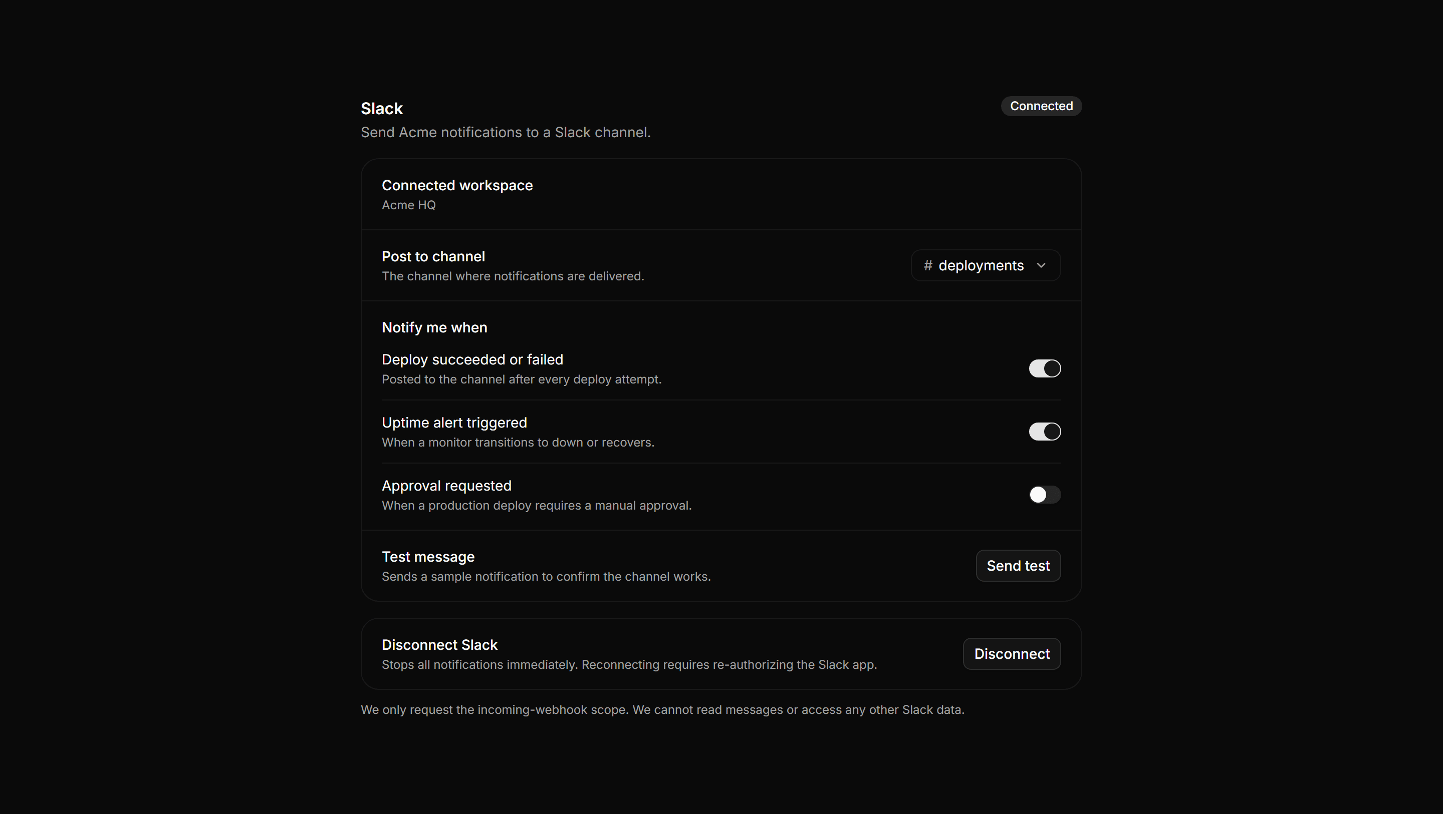 Application Integration: Slack Connect Panel