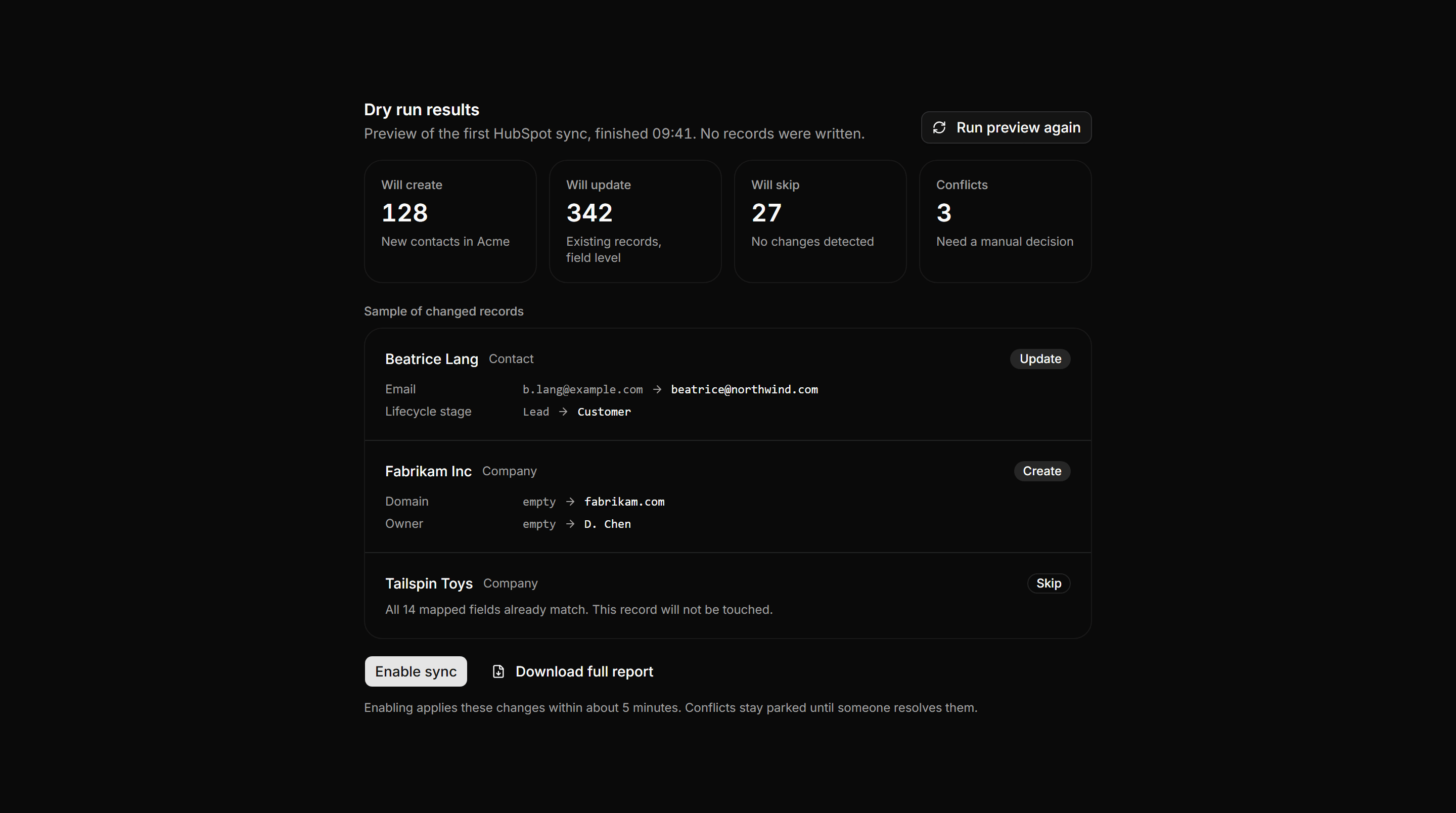 Application Integration: Sync Dry Run Preview