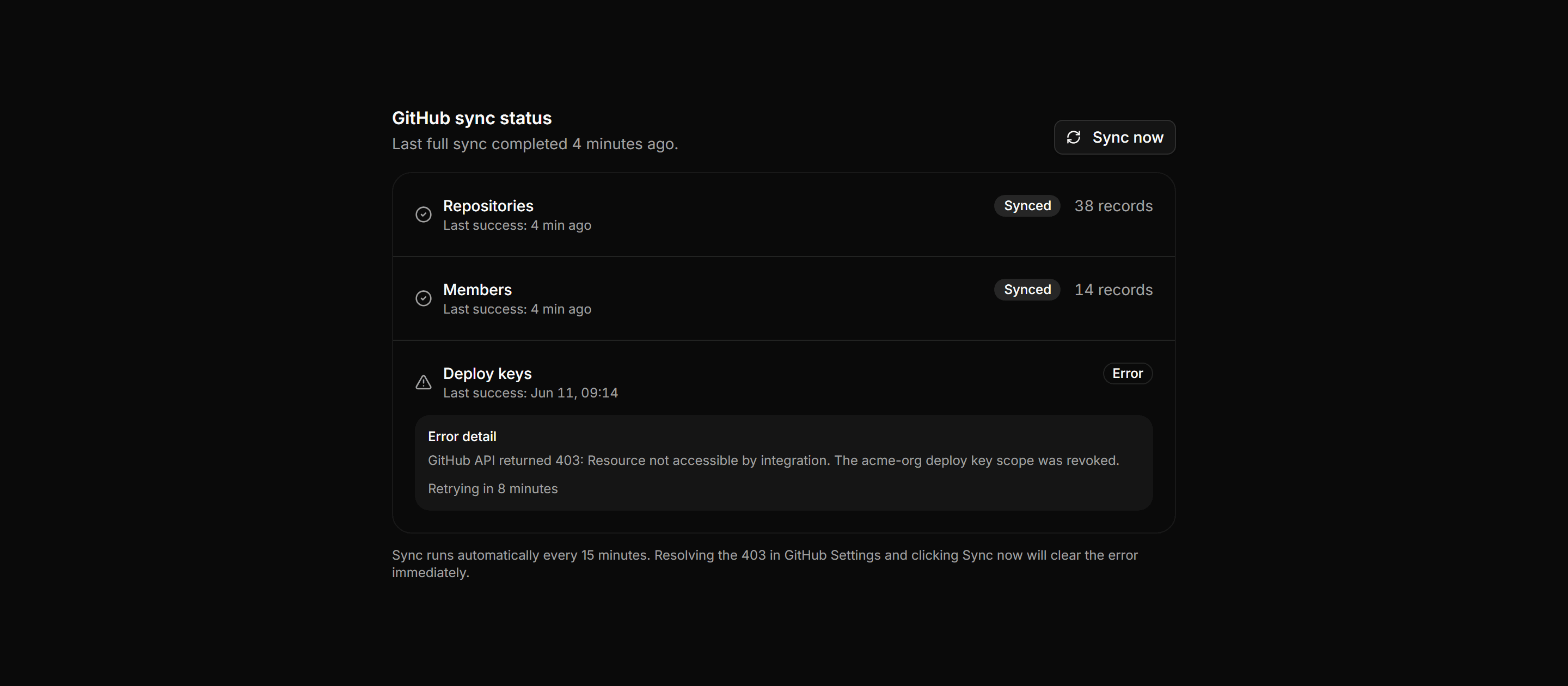 Application Integration: Sync Status Panel