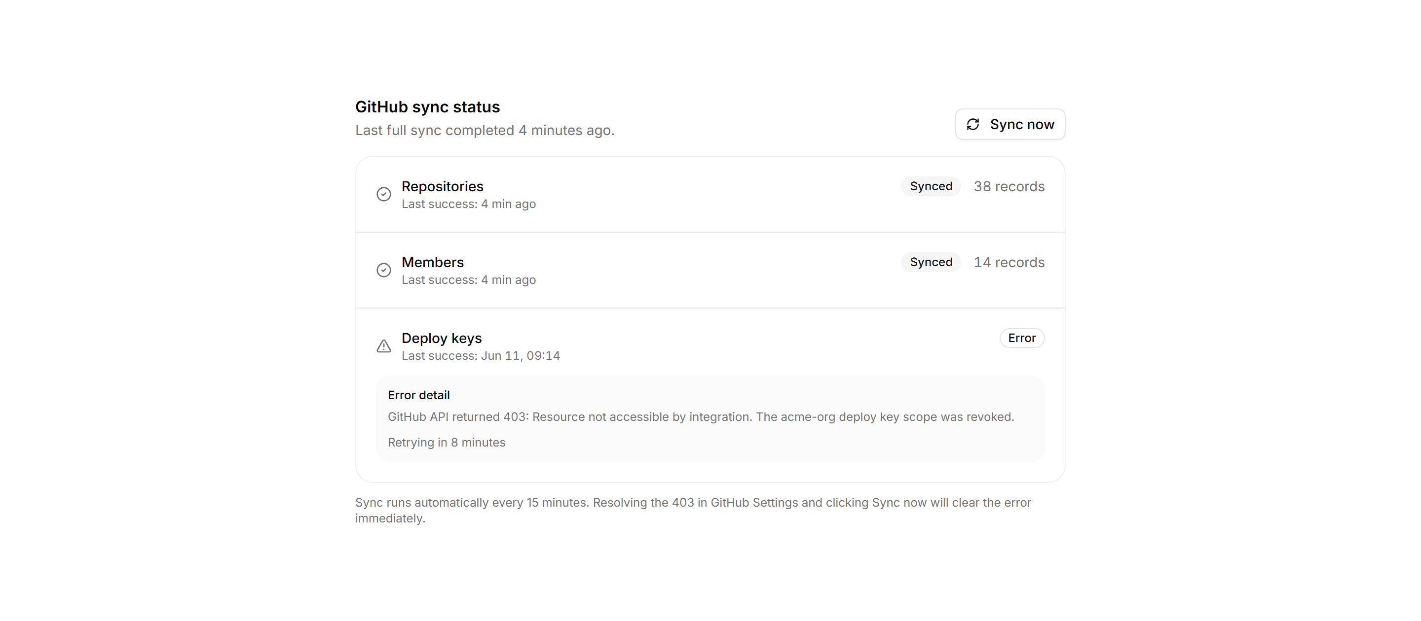 Application Integration: Sync Status Panel