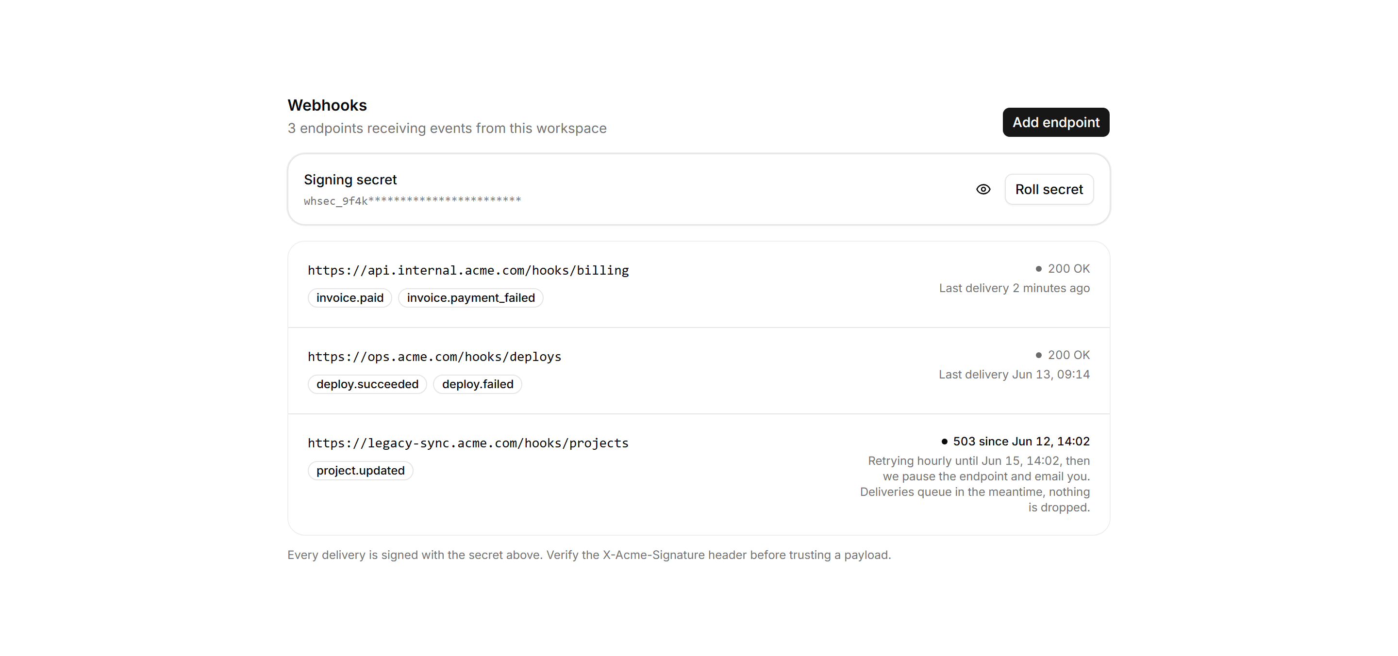 Application Integration: Webhook Settings Panel