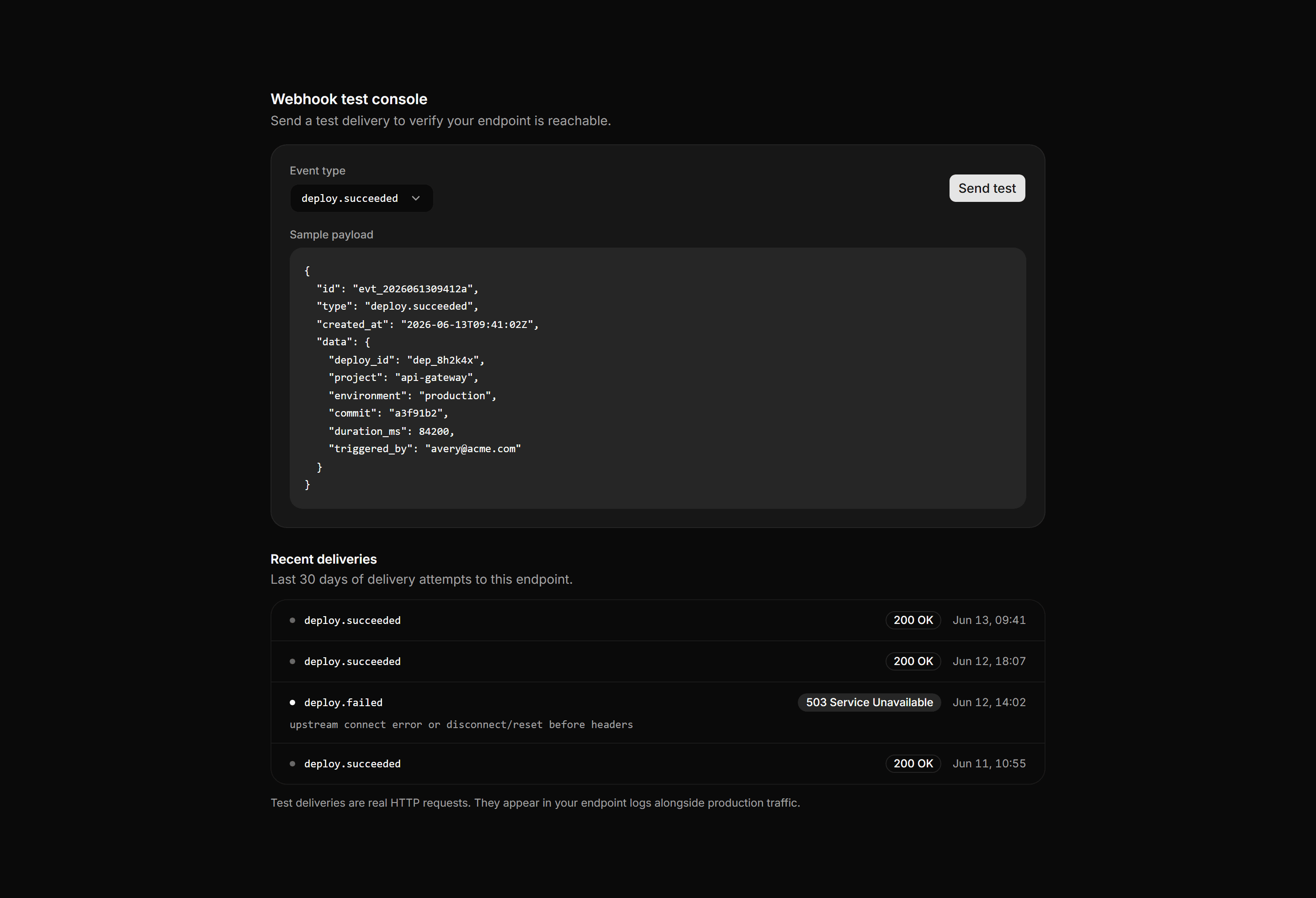 Application Integration: Webhook Test Console