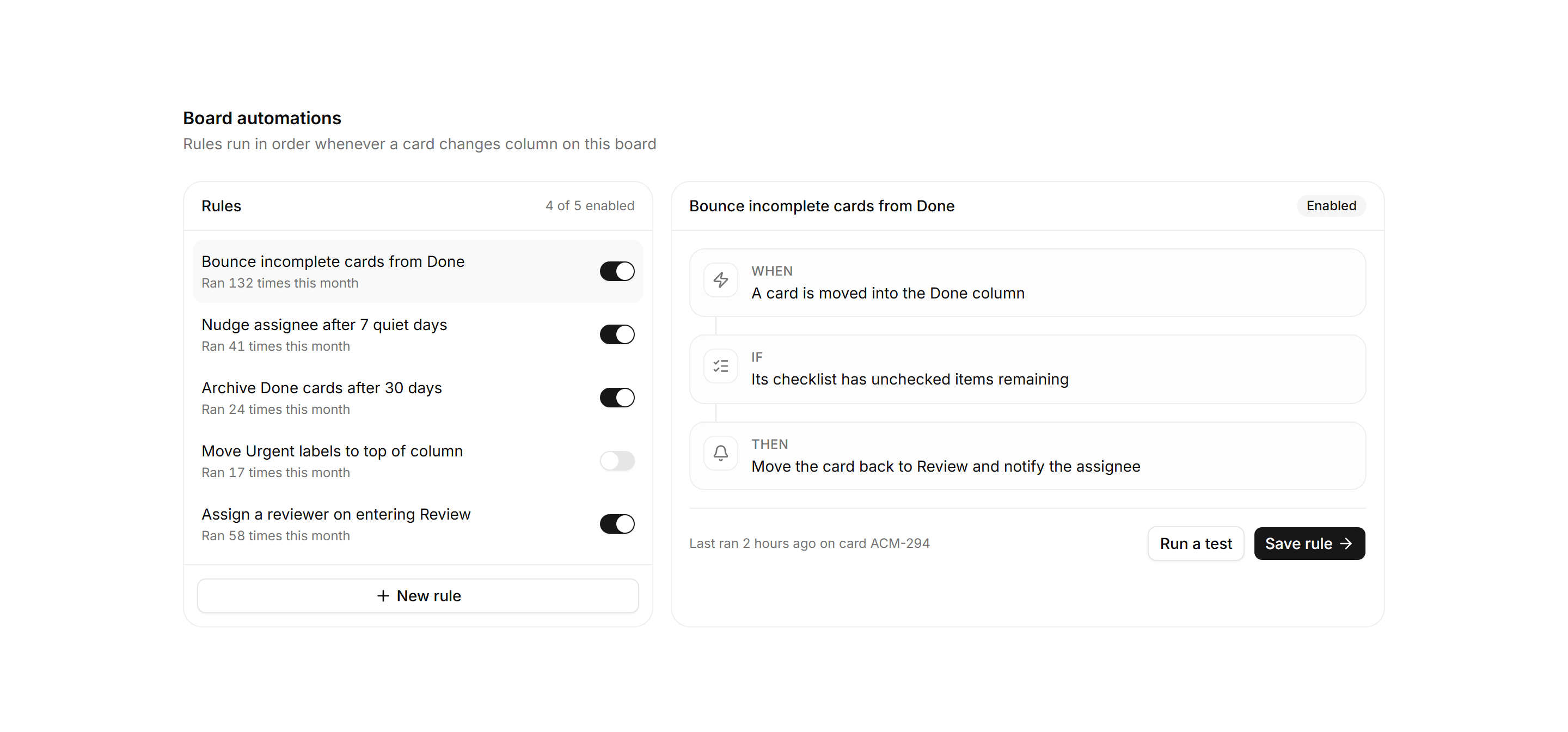 Application Kanban and Board: Board Automation Panel