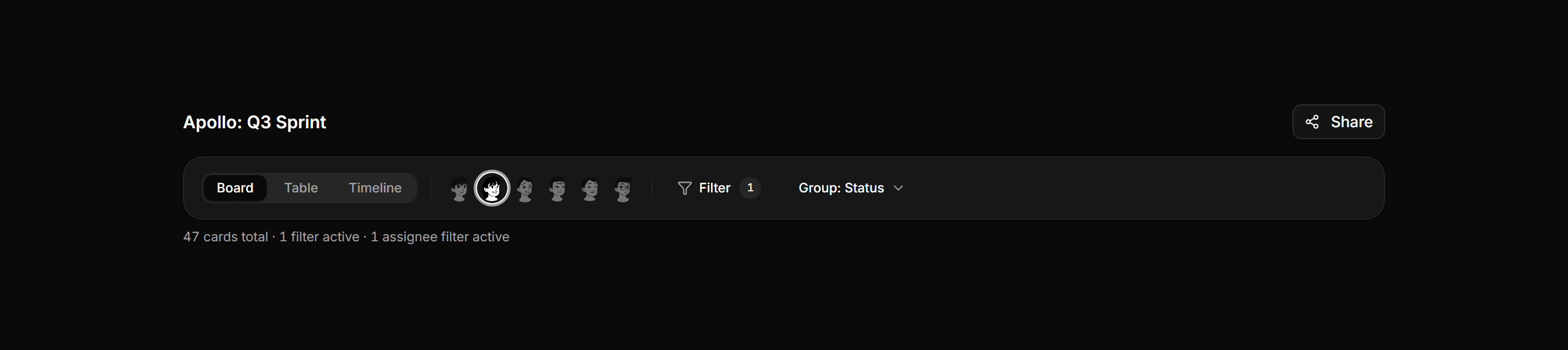Application Kanban and Board: Board Header Toolbar