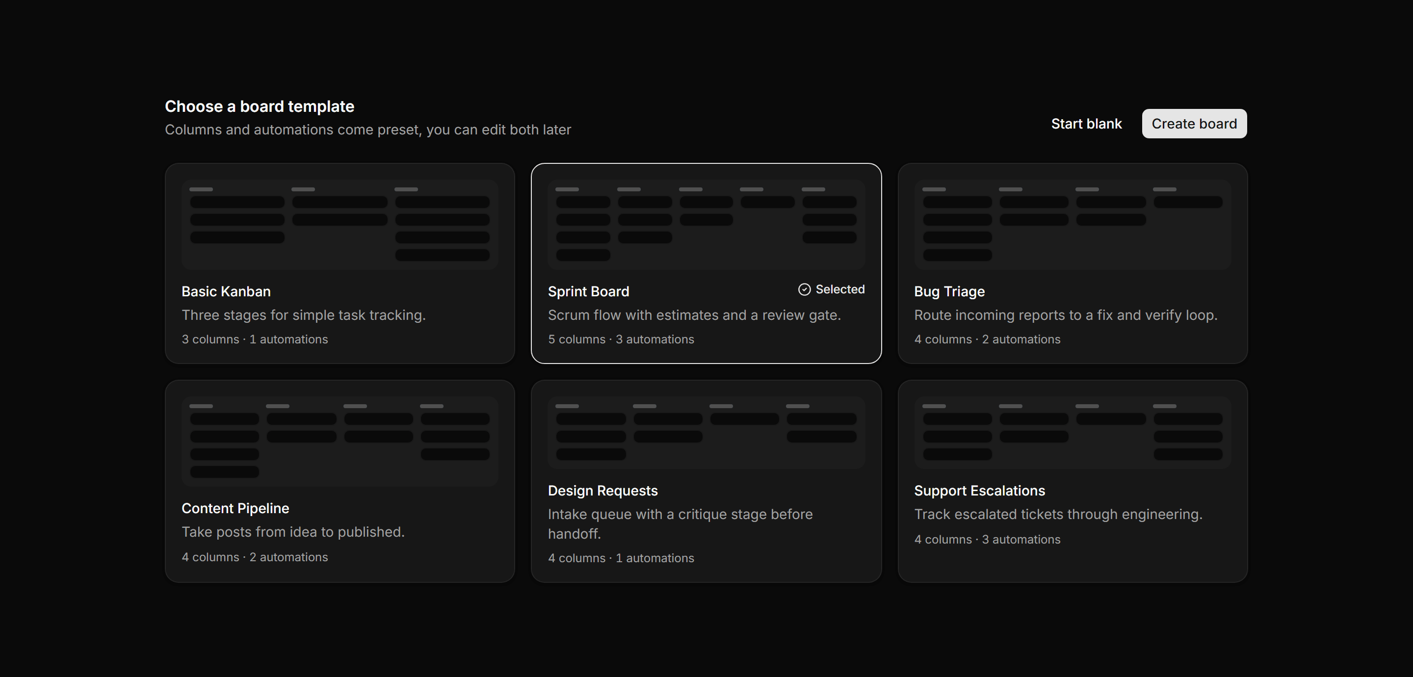 Application Kanban and Board: Board Template Picker
