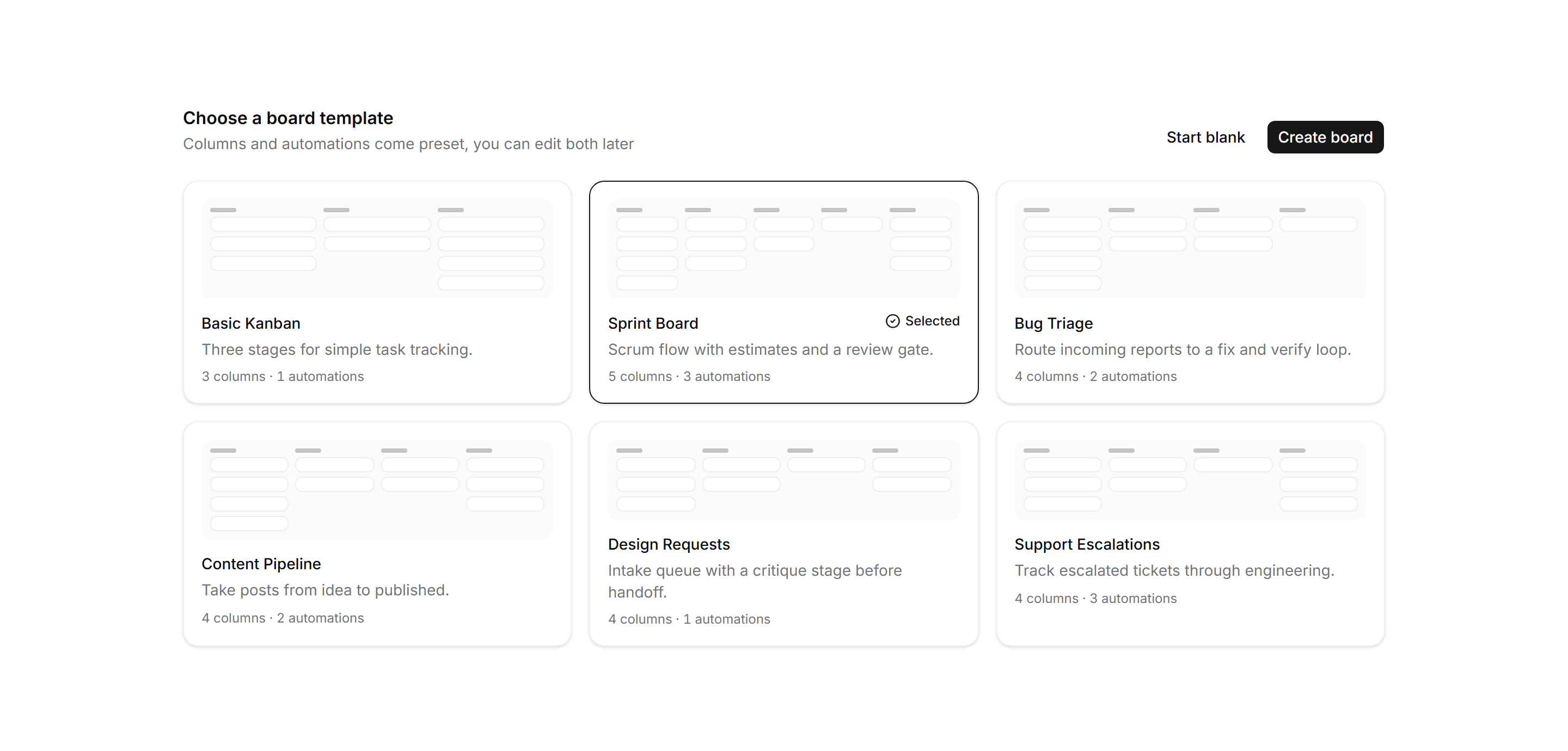 Application Kanban and Board: Board Template Picker