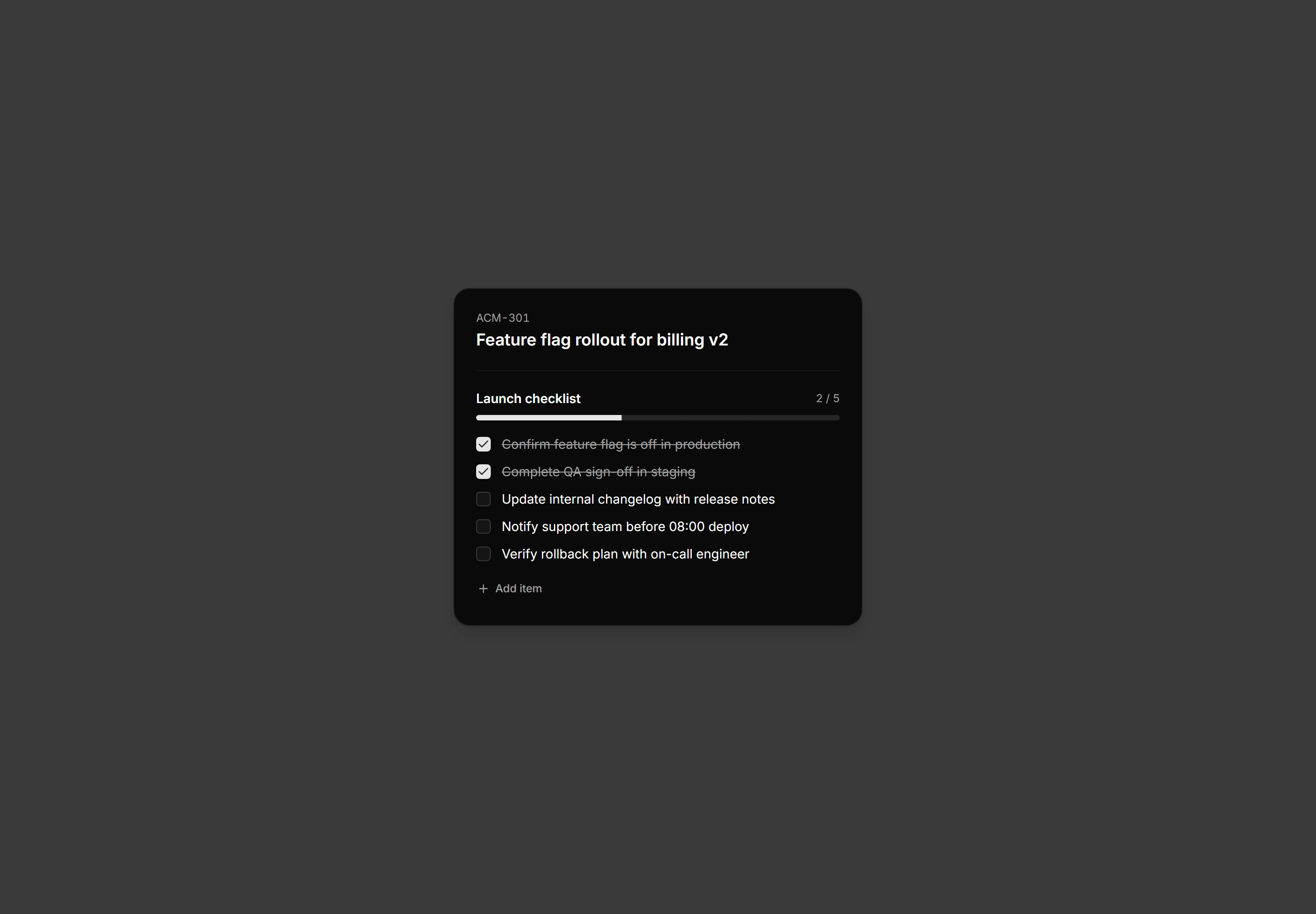 Application Kanban and Board: Card Checklist Panel