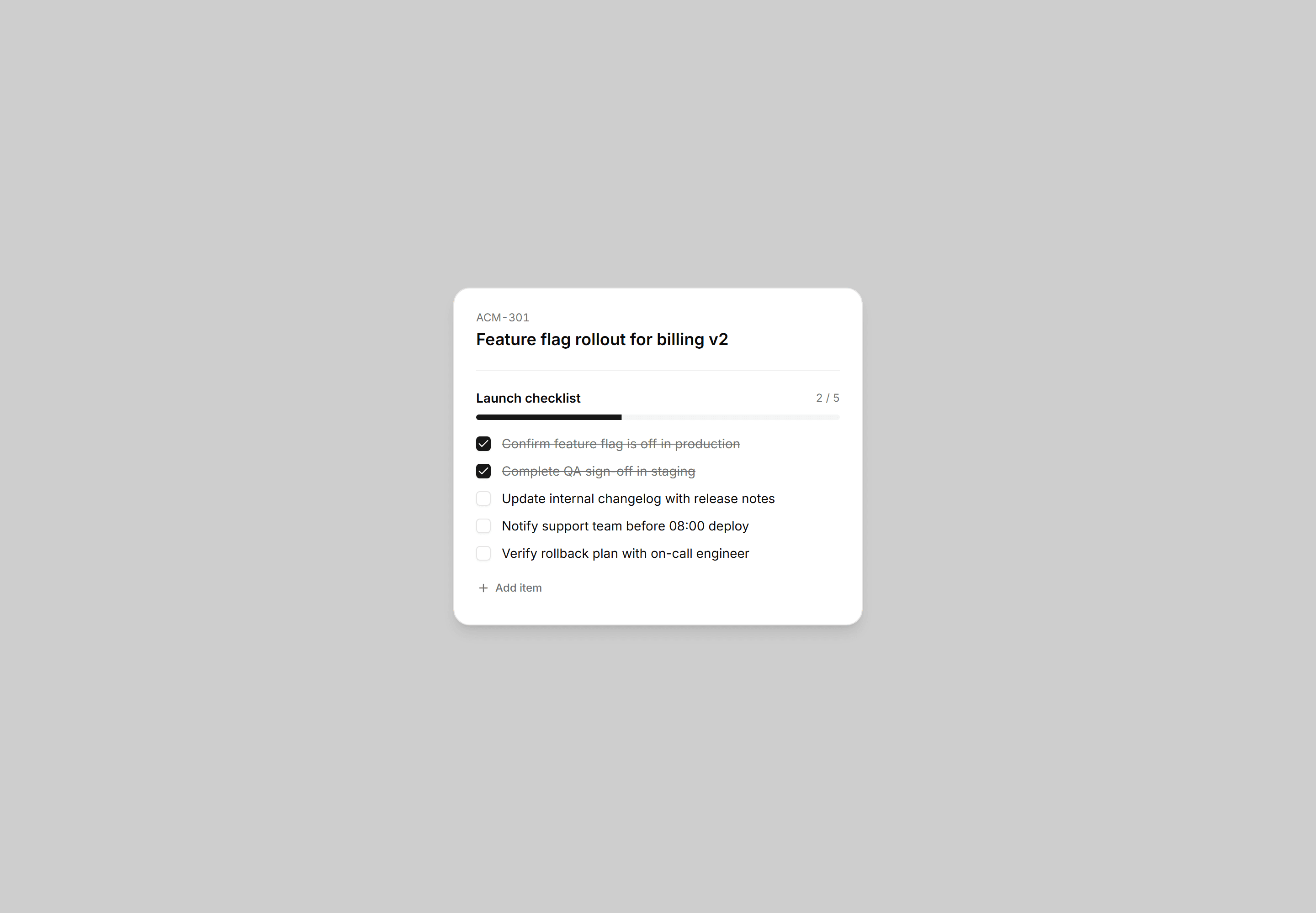 Application Kanban and Board: Card Checklist Panel