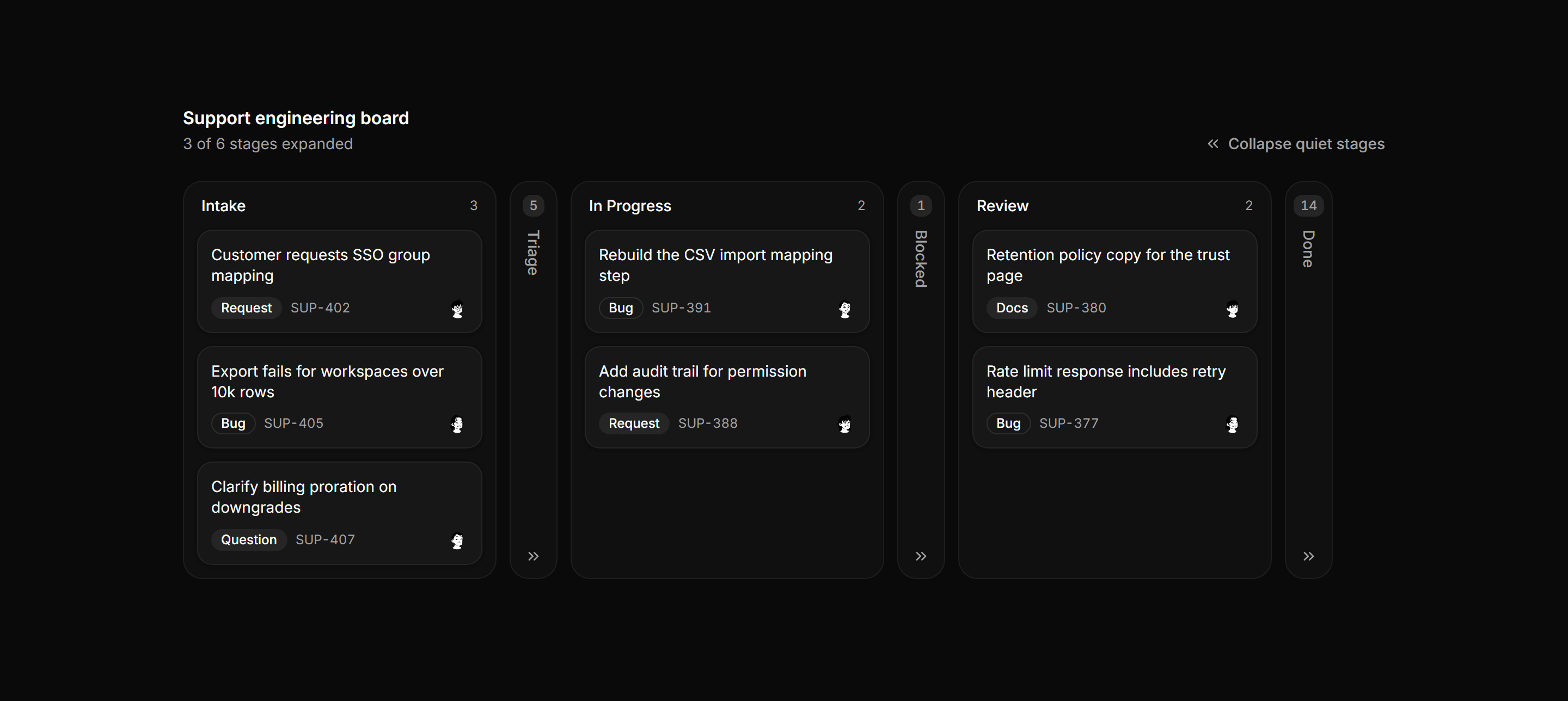 Application Kanban and Board: Collapsed Columns Board