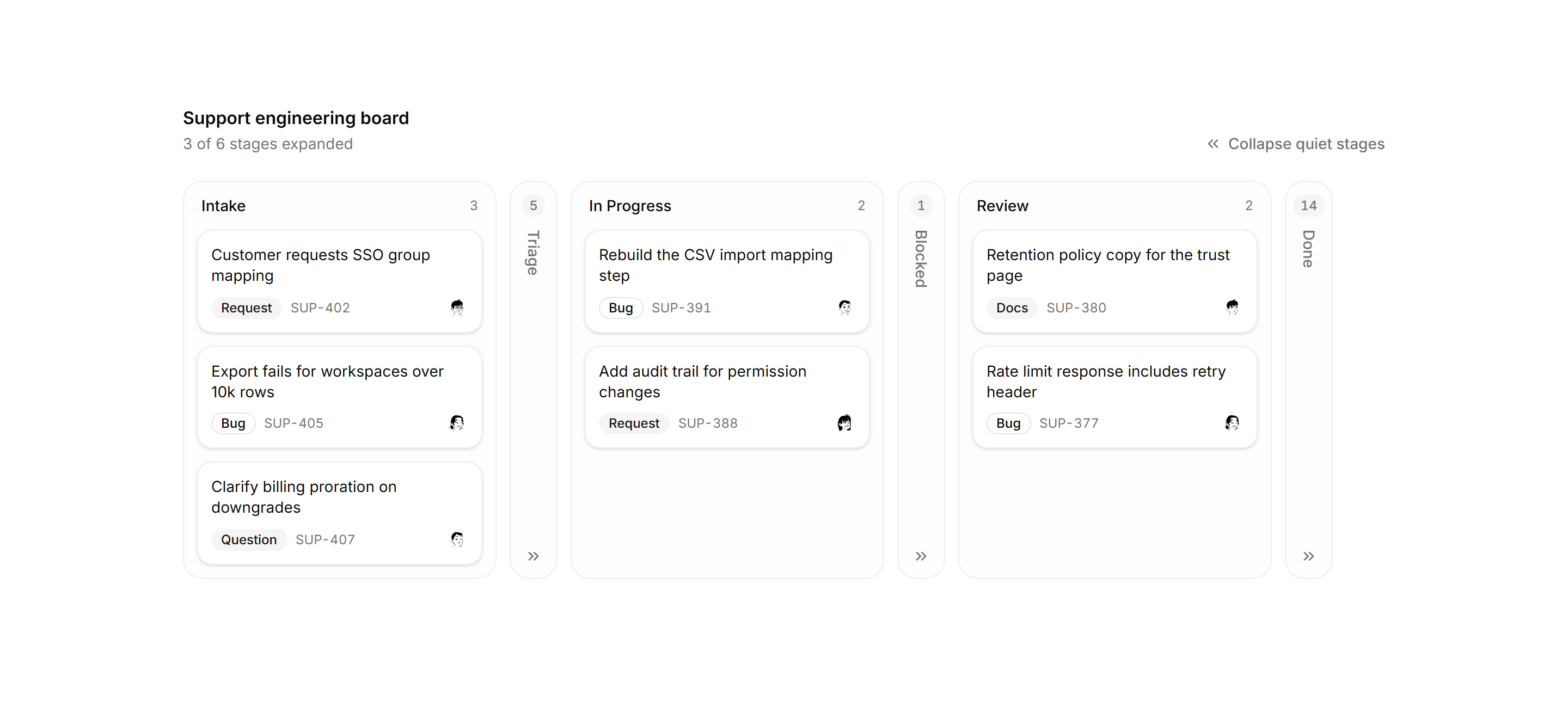 Application Kanban and Board: Collapsed Columns Board