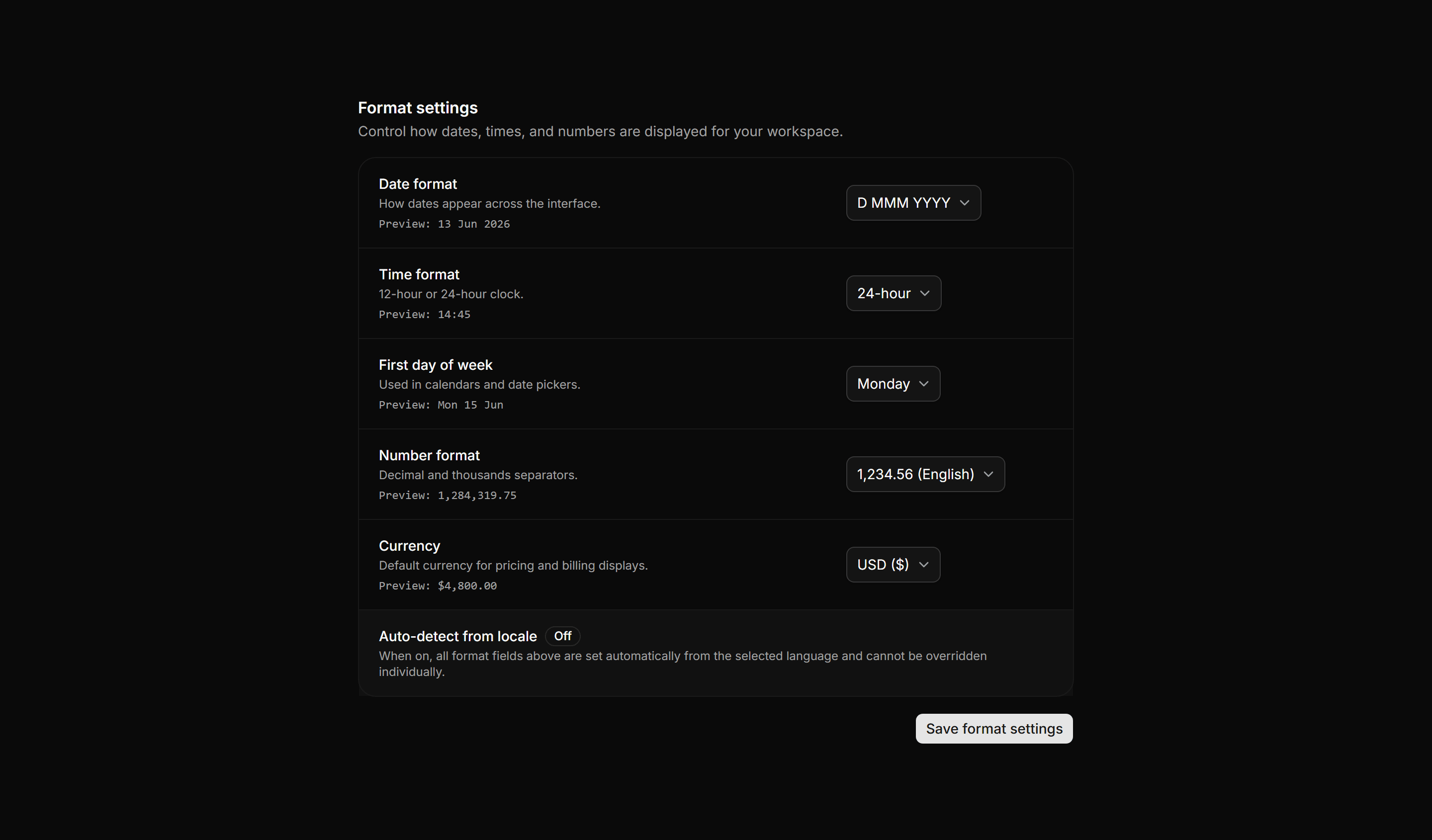 Application Localization: Format Settings