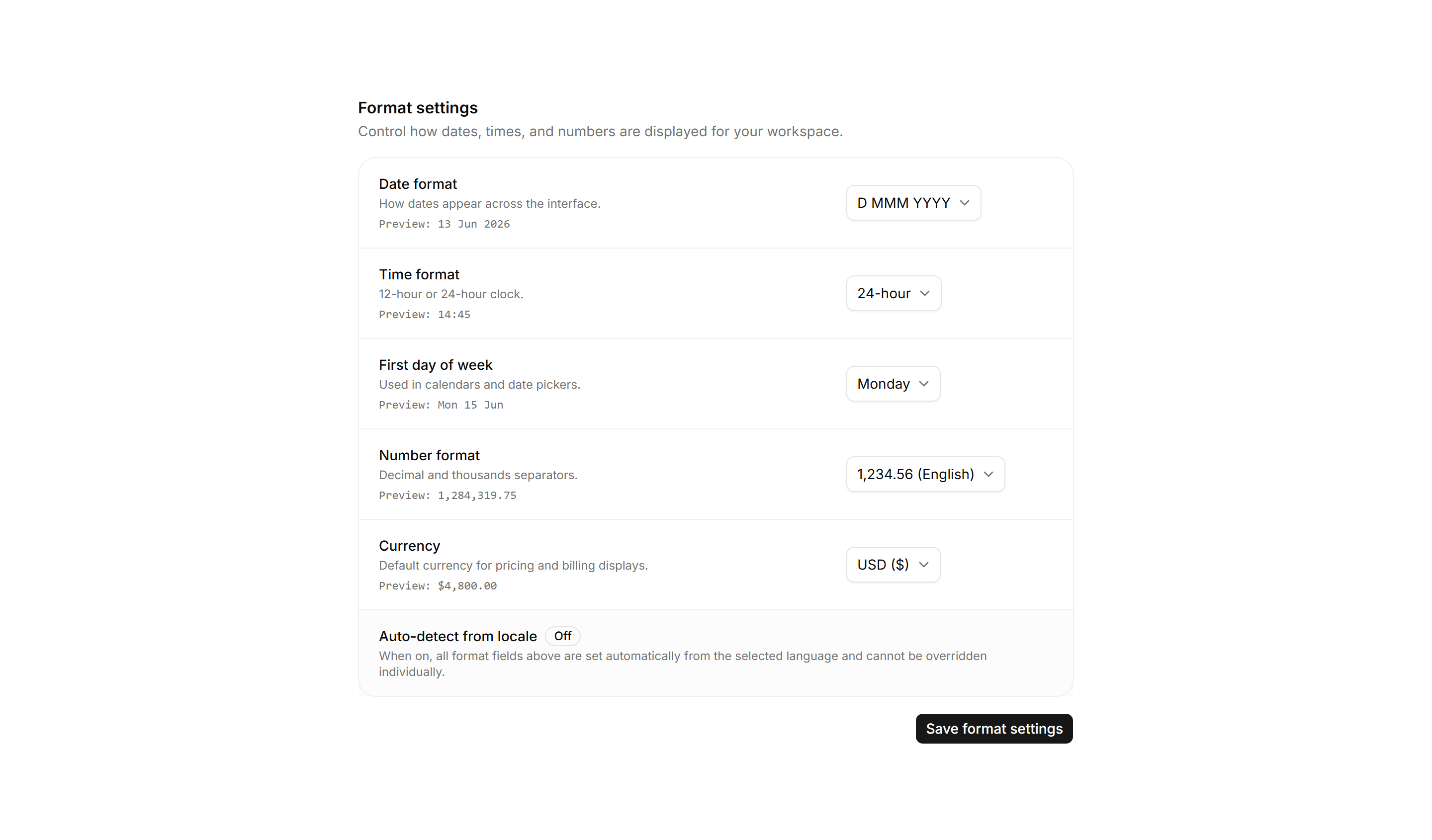 Application Localization: Format Settings