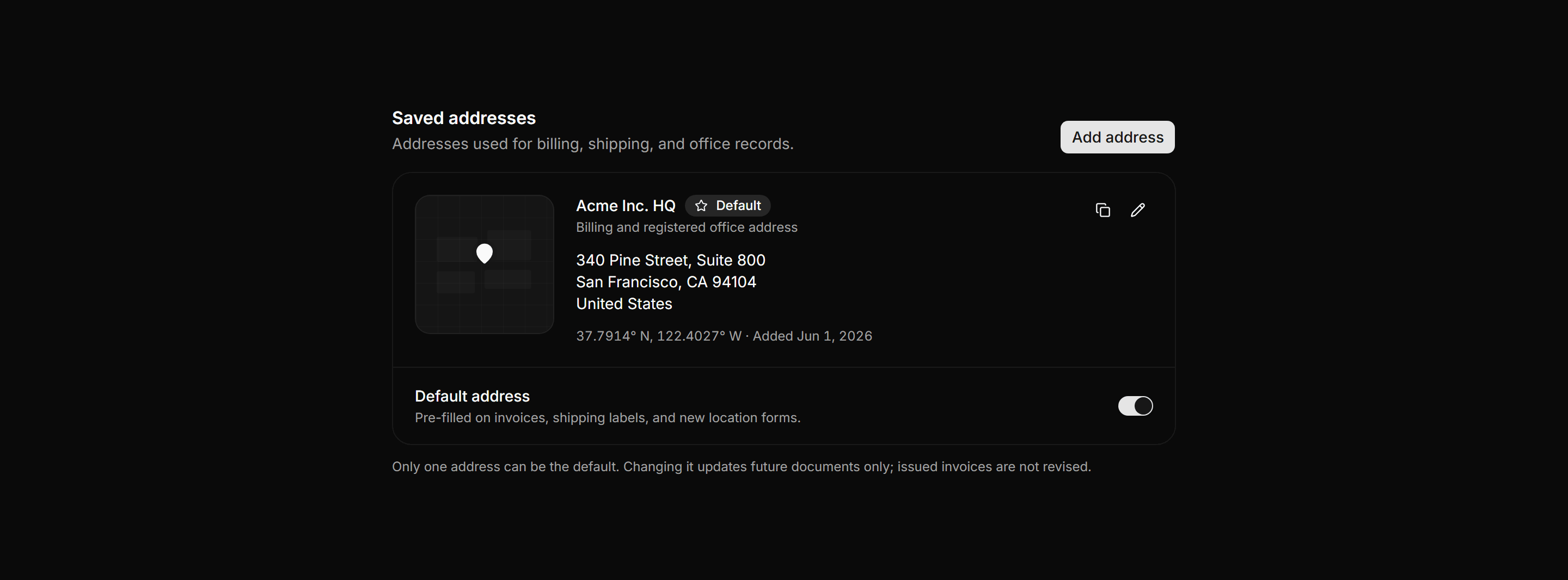 Application Maps and Location: Address Card